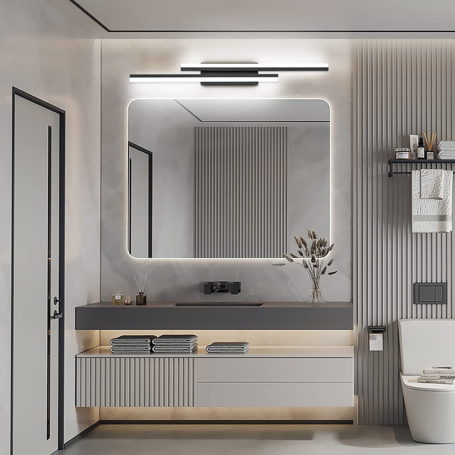 PRESDE 40-Inch Black LED Vanity Light Fixture, Modern Dimmable Bathroom Lighting