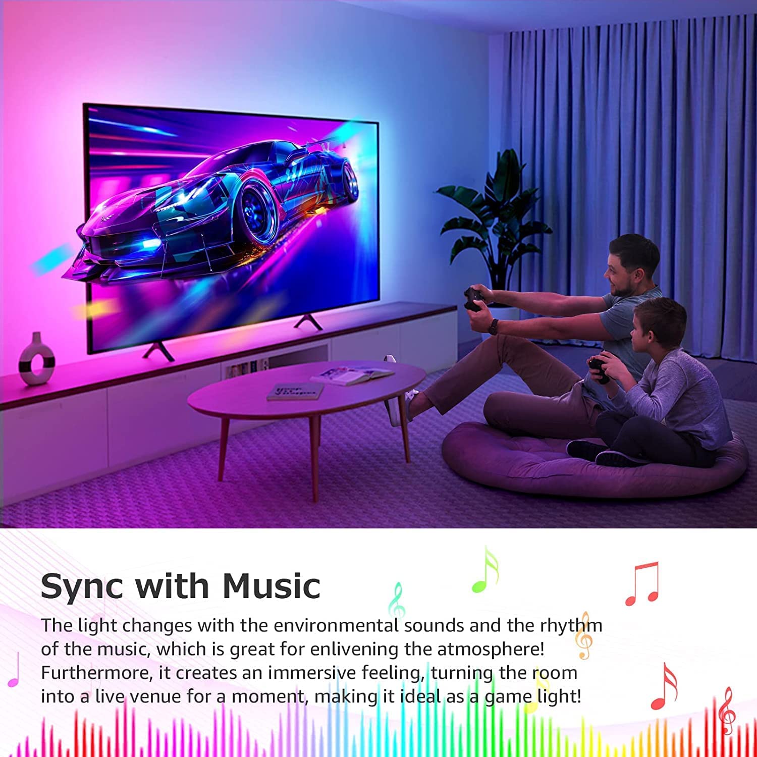 Lepro LED Strip Lights 65.6ft RGB 5050 Music Sync with Remote, Vinyl, Model PR410096-RGB-WP-US