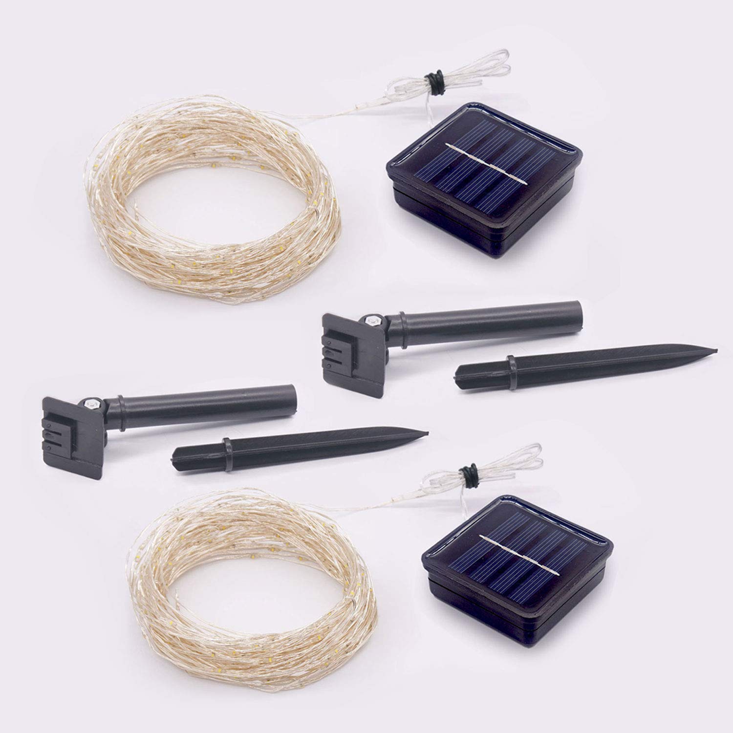 BEEWIN 2 Pack 33ft 100 LED Solar Copper String Lights, Waterproof IP65, 8 Modes, Warm White