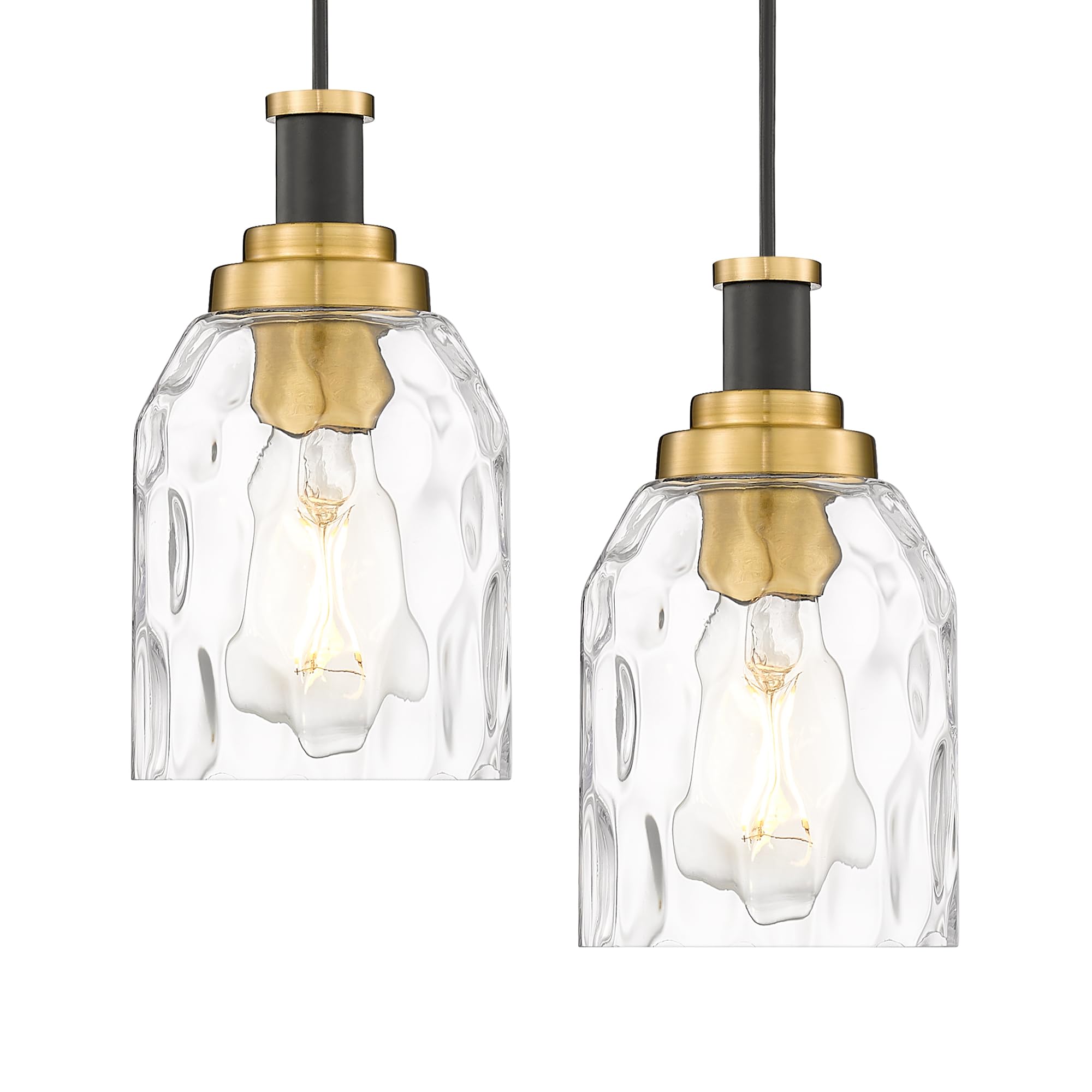 zeyu Pendant Light 2 Pack, Vintage Adjustable Hanging Light for Hallway, Haning Light Fixture Ceiling with Water Ripple Glass Sh