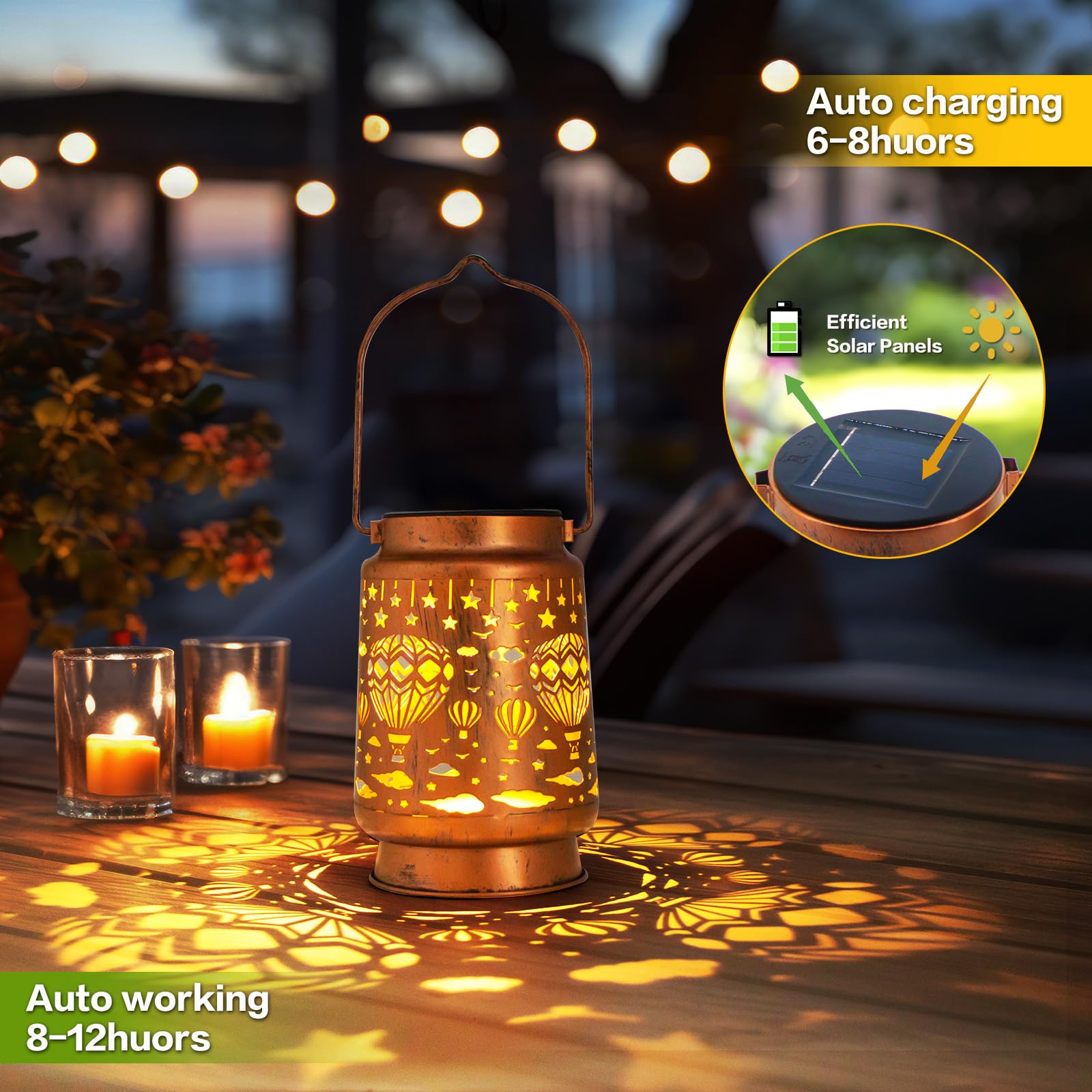 Solar Lanterns Outdoor Garden Decor  Gifts For Women  Mom  Grandma  Birthday  Thanksgiving  Decorative Waterproof Hanging Metal Led Light For Yard  Patio  Lawn  Landscape  Backyard (Hot Air Balloon)