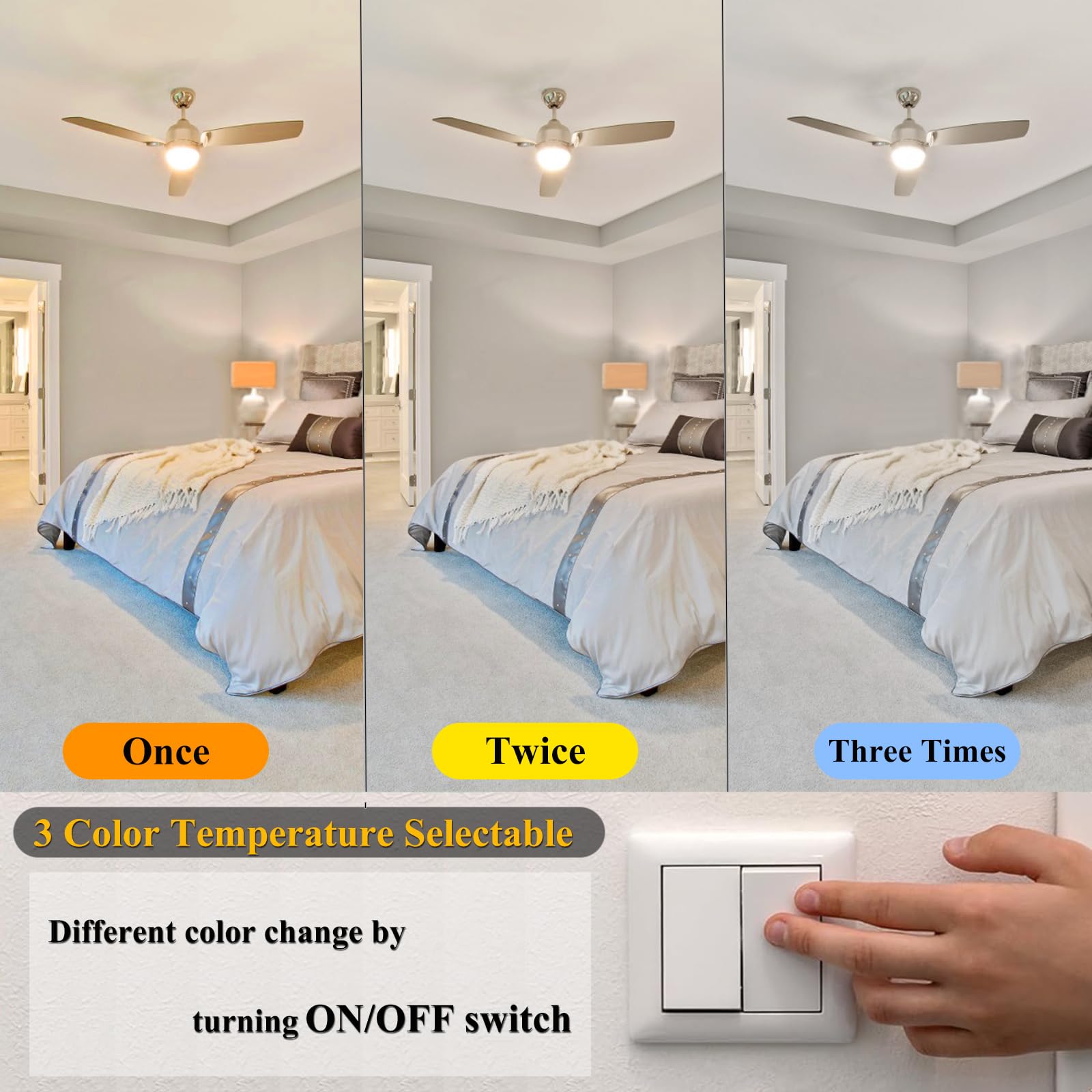 M MayJazz LED Light Bulb A19 3CCT Color Changing 9W 810LM, 4 Pack, Energy Saving