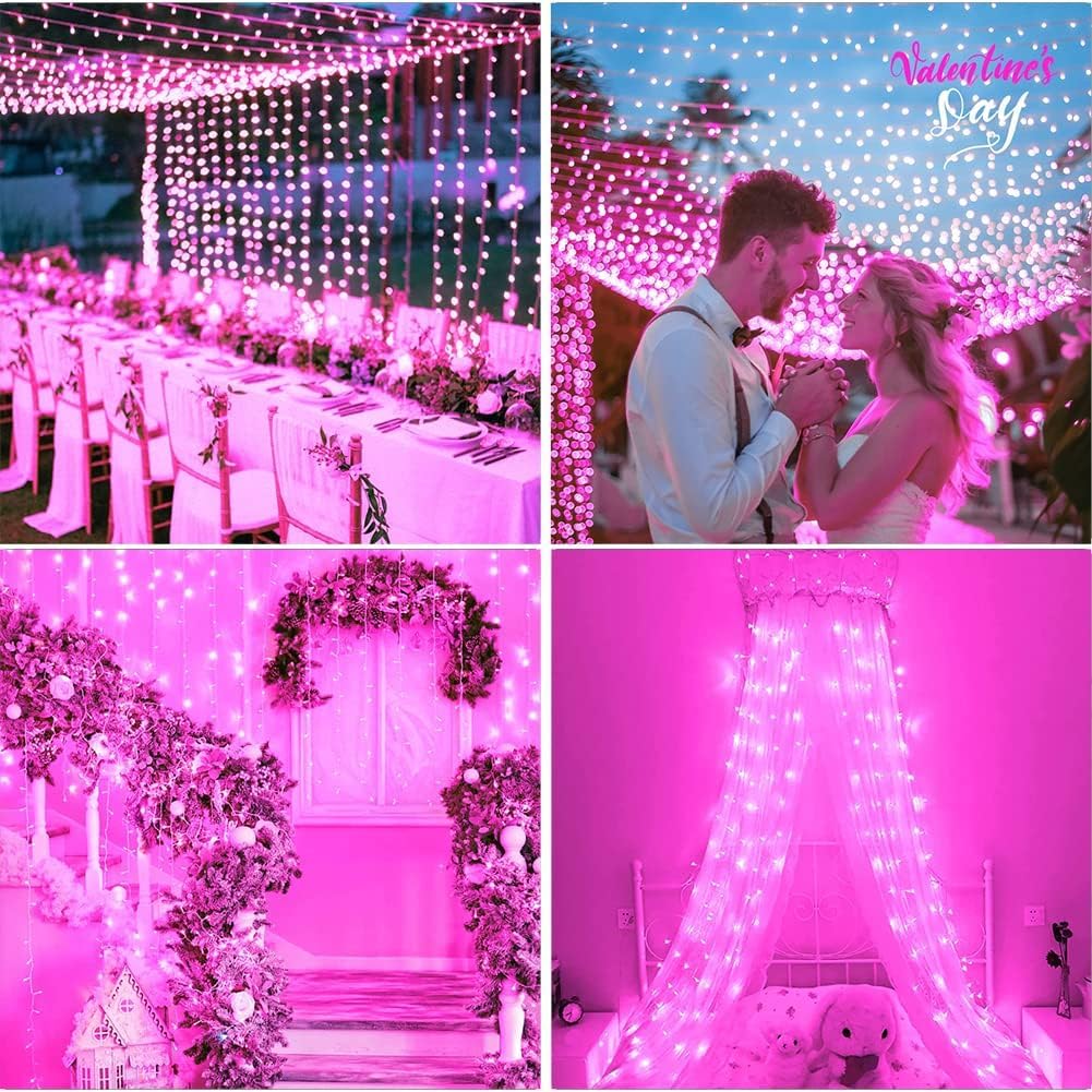 Fullbell Christmas Decorations Chrismtas Lights Pink Party Decorations Outdoor String Lights 66 Ft 200 Led Memorable Extendable