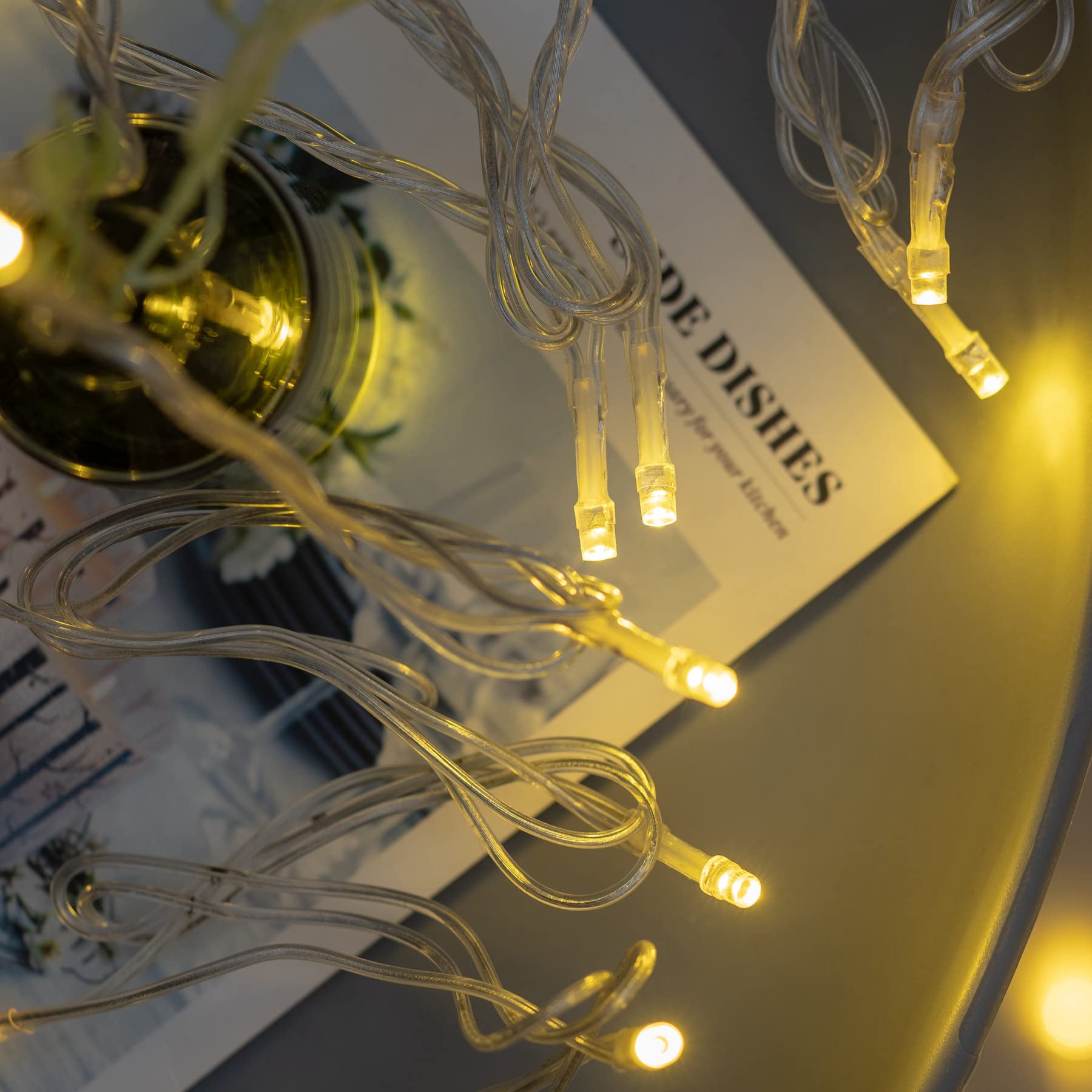 Yuletime 100 Feet 300 Count Warm White Led String Lights With 8 Models Adapter, Clear Wire Wide Angle 5Mm Christmas Lights (Warm White - Multimode)