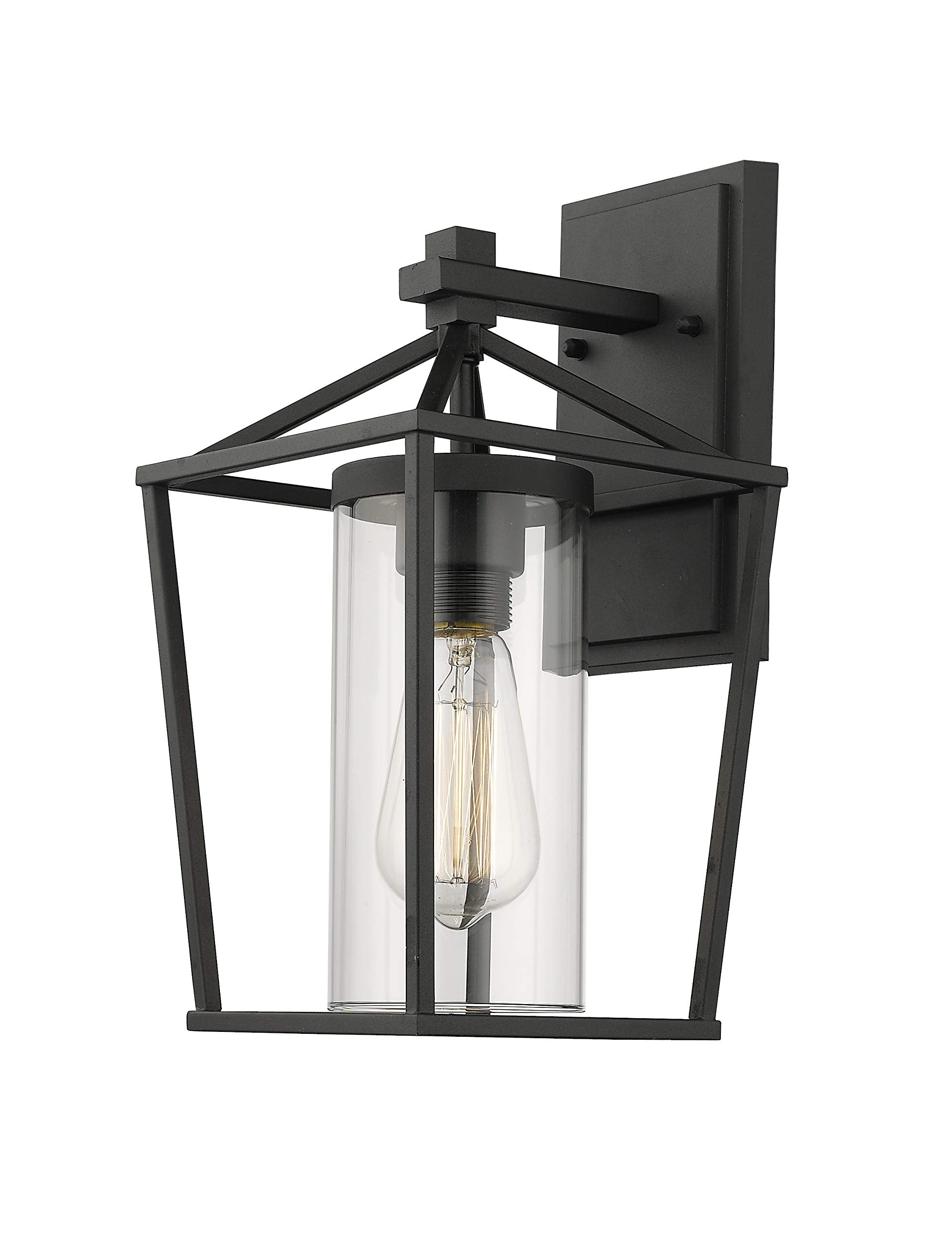 Emliviar Outdoor Porch Lights, 2 Pack Wall Mount Fixtures, Black Metal With Clear Glass, 13.8&quot;