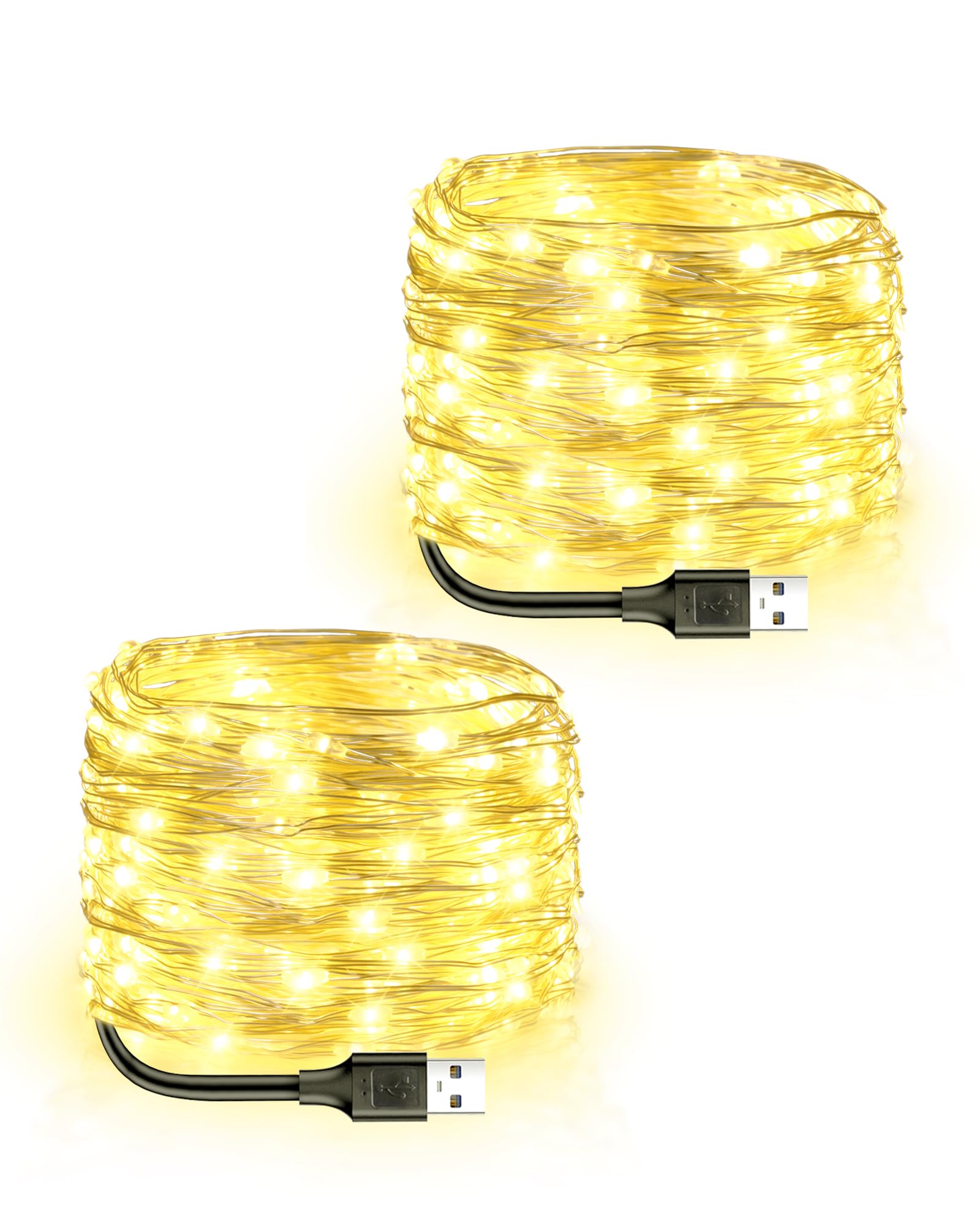 Blingstar USB Powered Fairy Lights, 100 LED Mini String Lights, 33Ft Silver Wire, Warm White, Indoor/Outdoor Decoration, 2 Pack