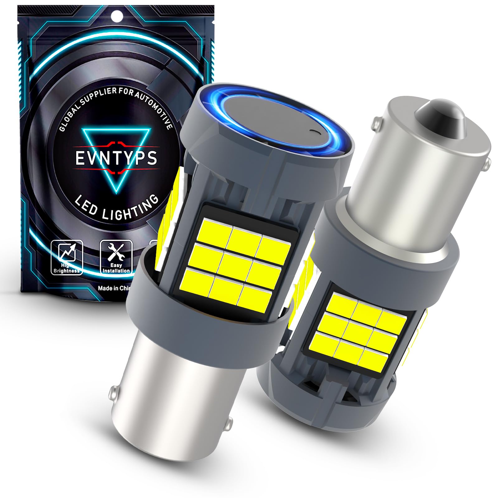evntyps 1156 LED Bulb, 6000K Xenon White, Built-in Resistor, Error Free, 1156/7506 Size, Aluminum, Tail/Backup Lights (