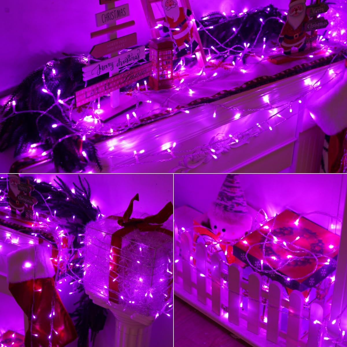 Yeguo 165Ft 500 Led Purple Christmas Lights Outdoor Waterproof, Clear Wire String Light Indoor, 8 Modes Plug In With Timer Memor