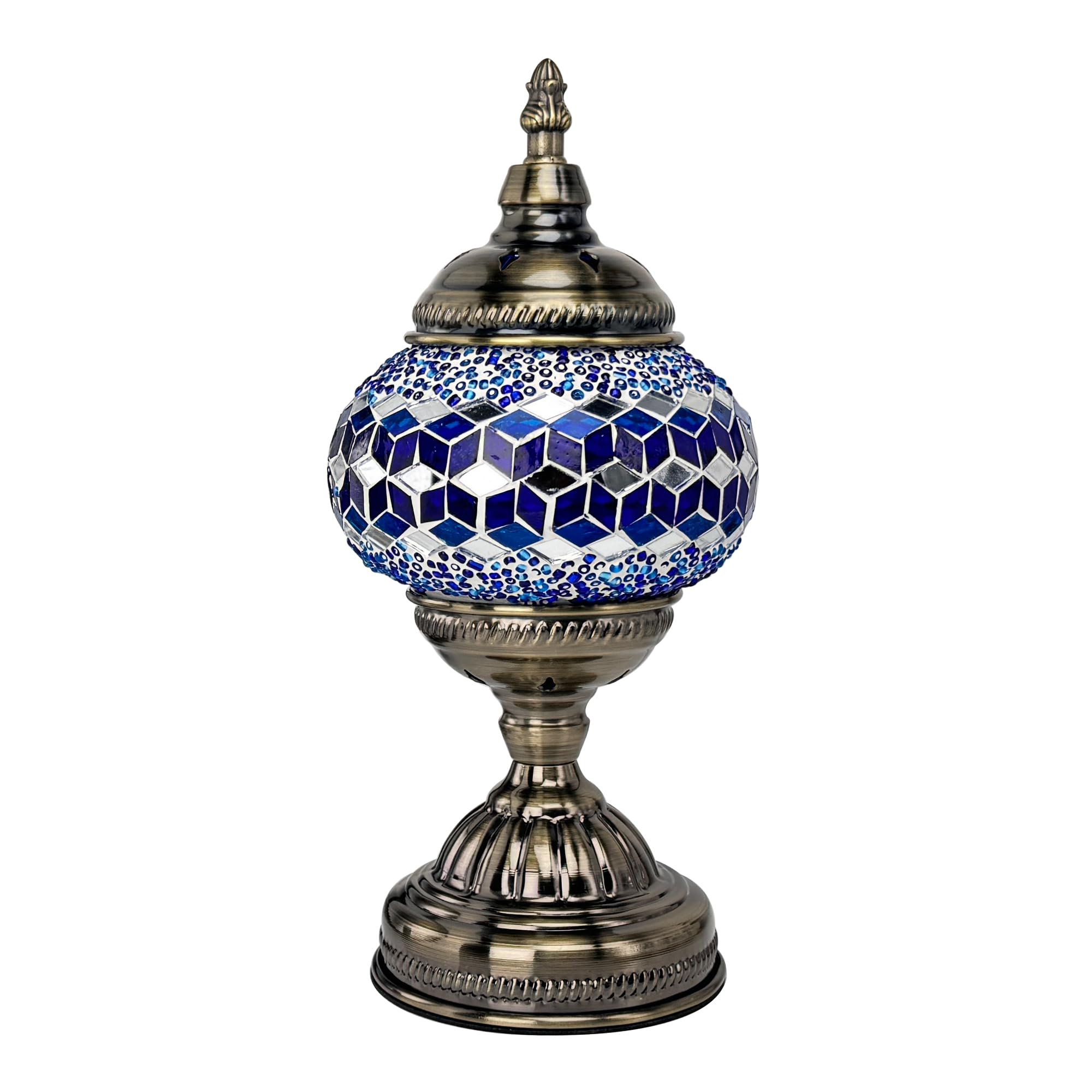 GOGERS Turkish Moroccan Table Lamp, Mosaic Glass Shade, 5.3inx5.3inx11in, Multiple Blues, Model GS-HH-Y8