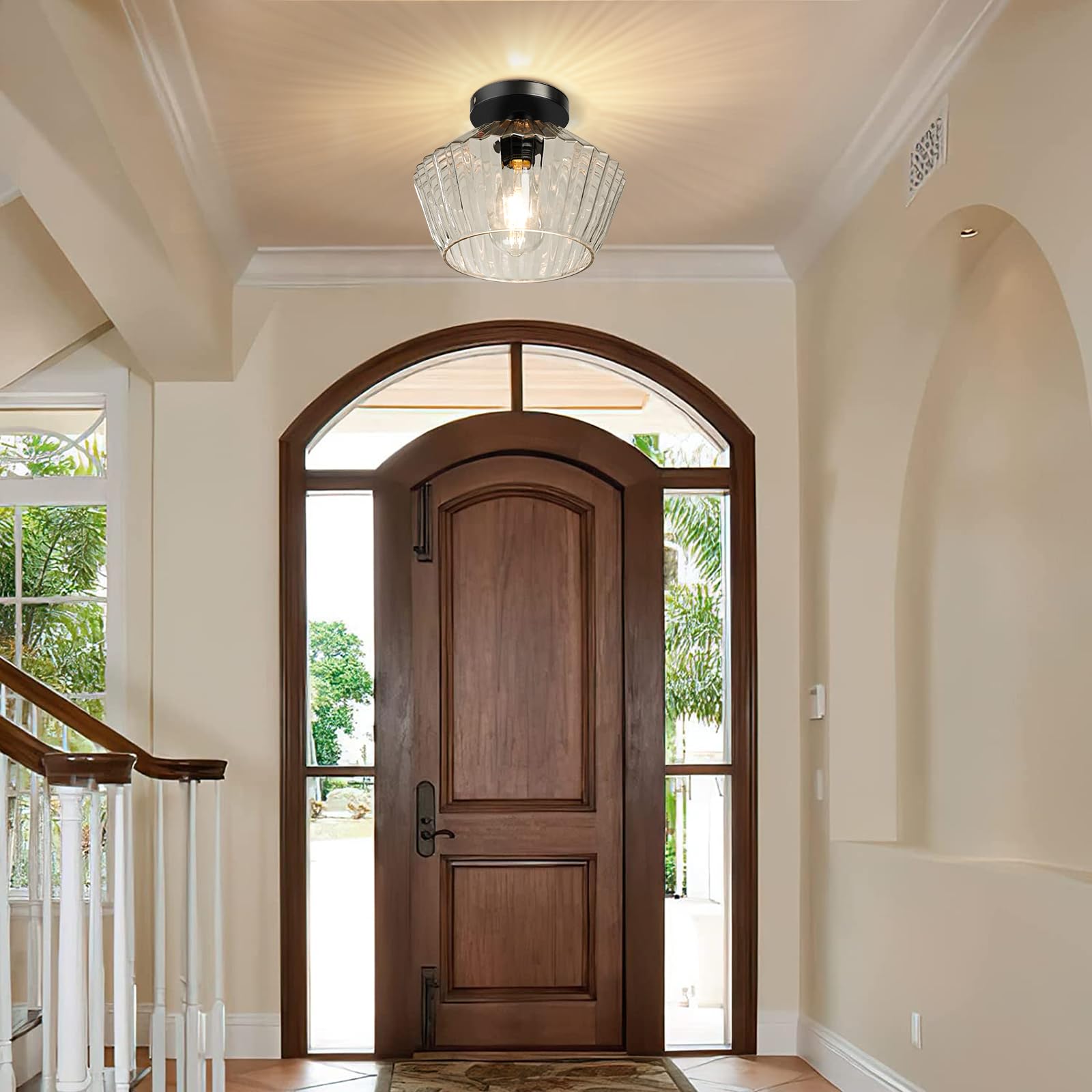 FRIDEKO HOME Semi Flush Mount Ceiling Light - 8.66in Black Glass Fixture, Model L01144-106-25CM-US, Modern Design for Hallway, Bedroom, Kitchen