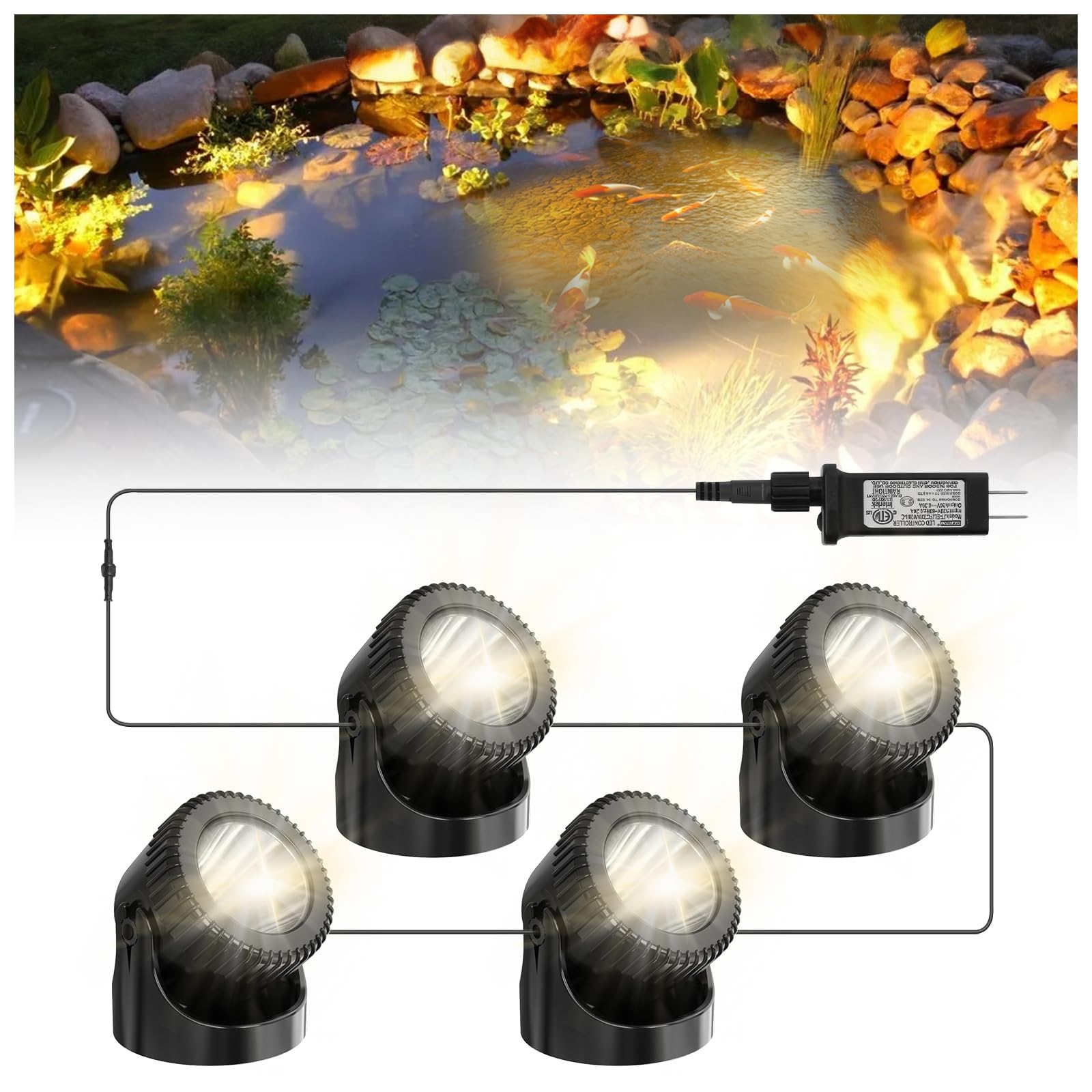 Srygery Underwater Pond Lights with Timer  3200K Warm White Submersible LED Fountain Lights with IP68 Waterproof for Outdoor Ponds  Aquarium  Waterfalls  Pool  Garden  Yard (Set of 4)
