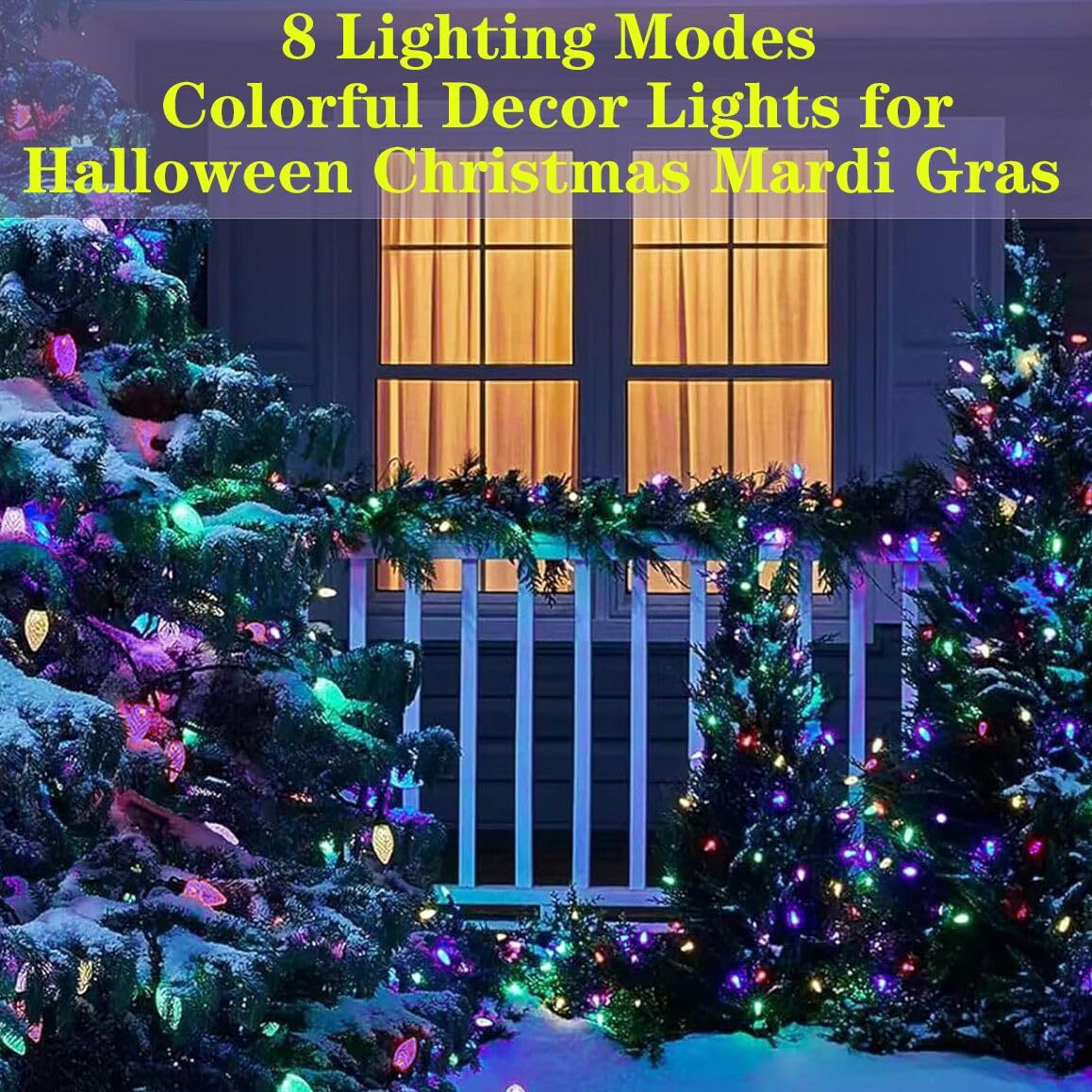 Huacenmy Solar Mardi Gras Lights, 50 LEDs C6, Waterproof Yellow Purple Green Decor for Outdoor Camping and Holiday Decorations
