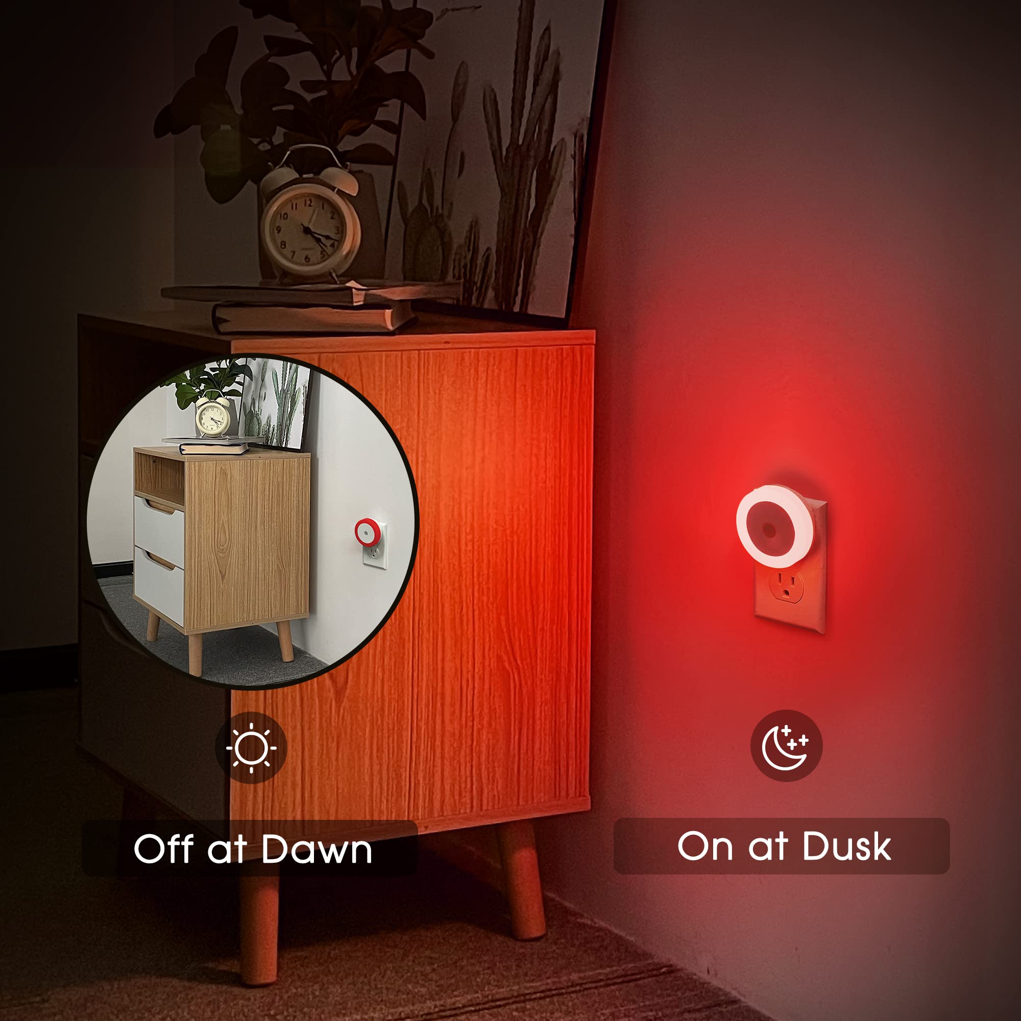 Briignite 2 Pack Red Night Light, Led Night Light For Kids, Plug In Night Lights With Light Sensor, Auto On Off, Nightlight For