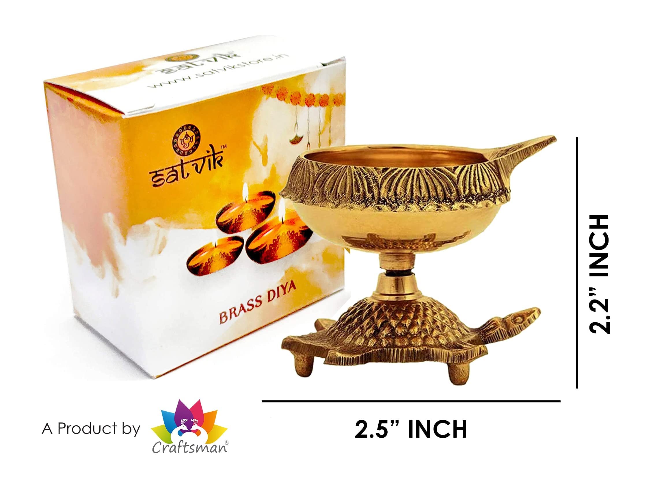 SATVIK (Set of 20 )Pure Brass Diwali Diya Indian Puja Oil Lamp Golden Engraved Design Dia with Turtle Base. Deepawali Diya/Tea L