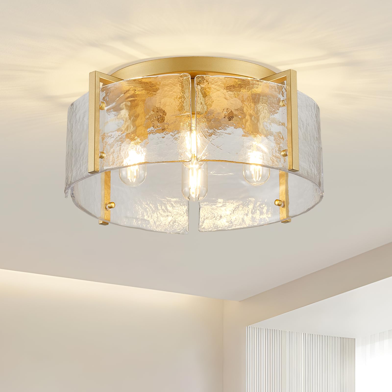peskoe 17.3 Modern Gold Semi Flush Mount Ceiling Light Fixture Glass 4-Light Close to Ceiling Lamp for Hallway Entryway Kitchen 