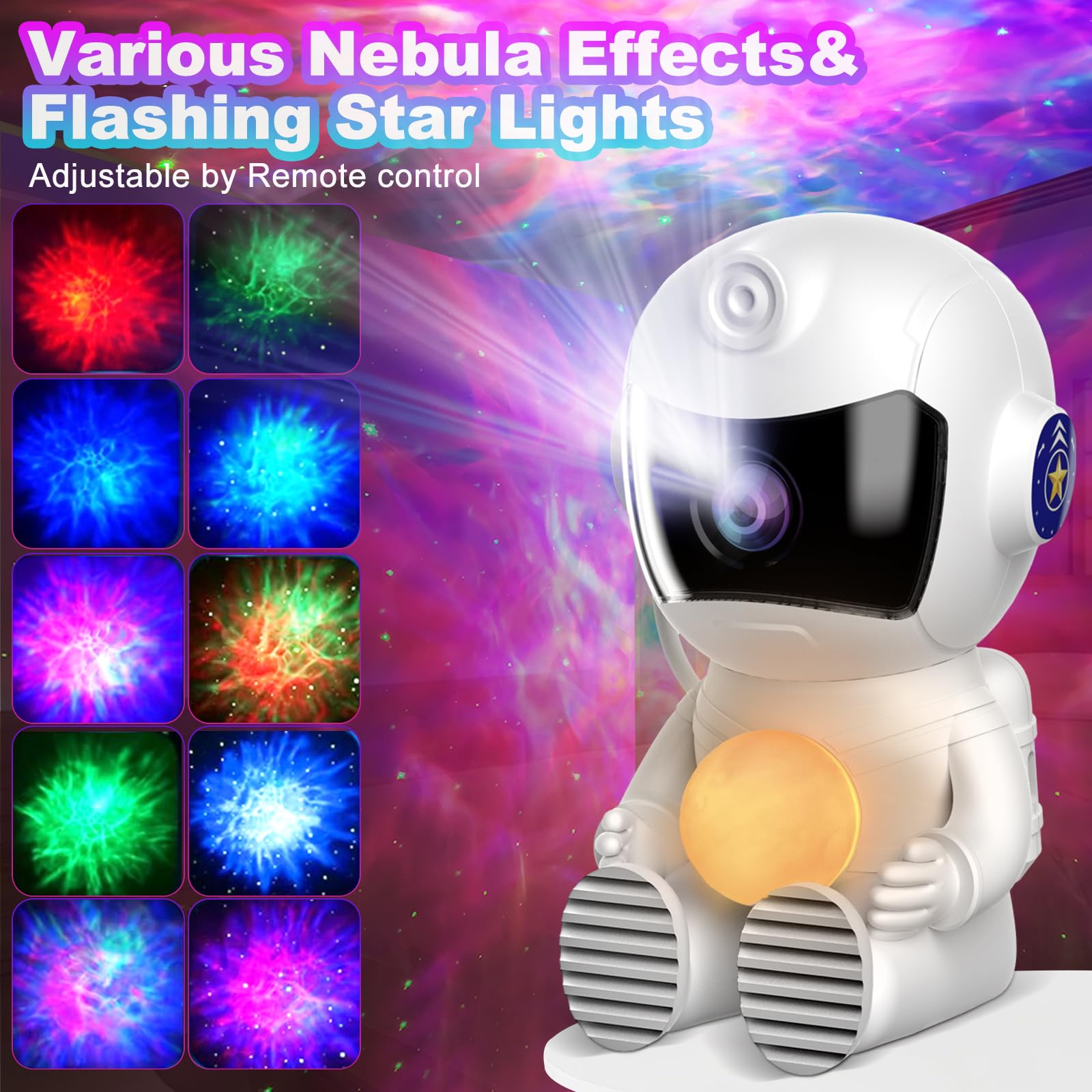 Astronaut Galaxy Projector with Moon Lamp Robot Star Night Light Starry Nebula Space LED Lamp with Timer and Remote Control Star