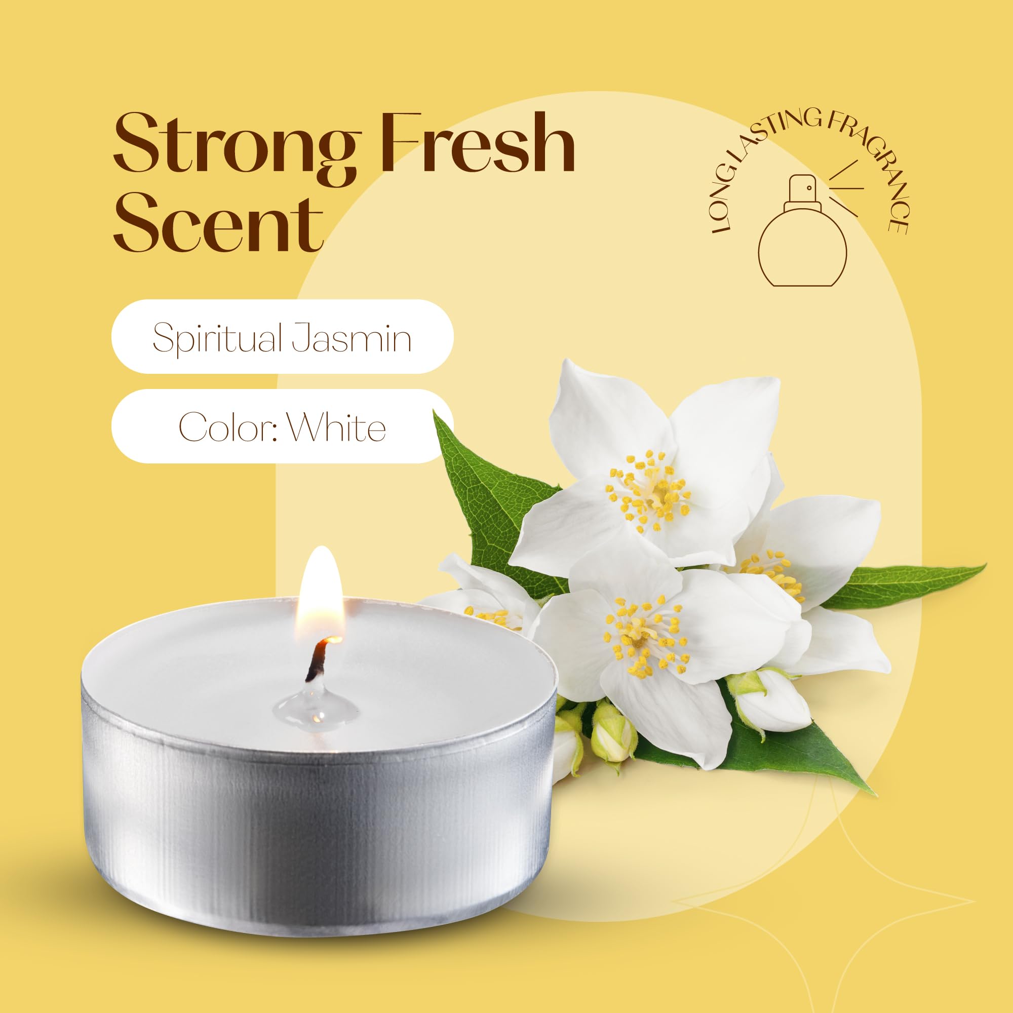 White Scented Tealight Candles - Pack Of 12 White Tea Light Candles - White Tea Lights Candles With Long Lasting Aromas - Spiritual Jasmin Scented Tea Lights Candles - 4 Hour Burn Time