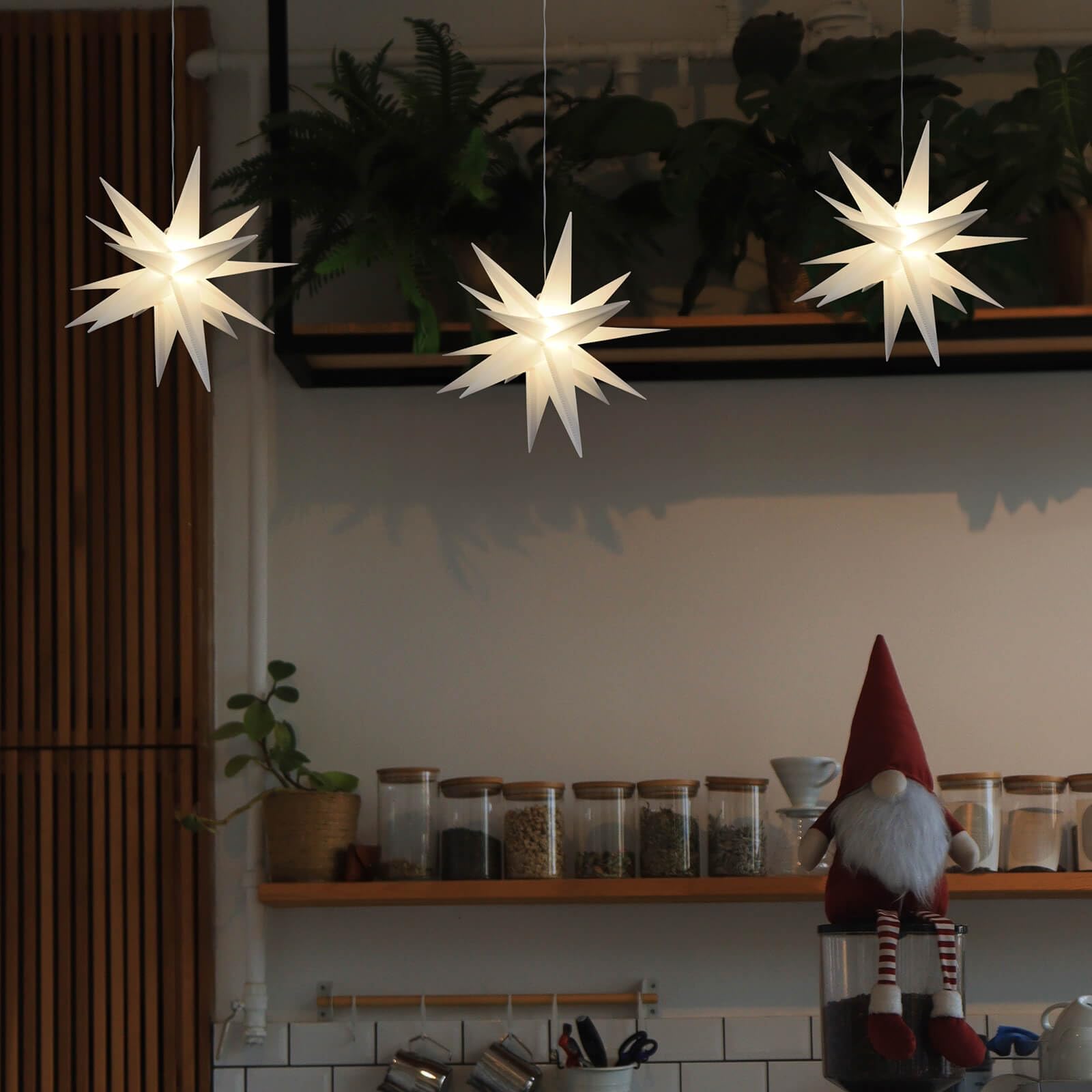 Leejec 13.3" Moravian Star Outdoor Light with Remote Control, Warm White LED, Battery Operated, 3-Pack, Holiday Decor