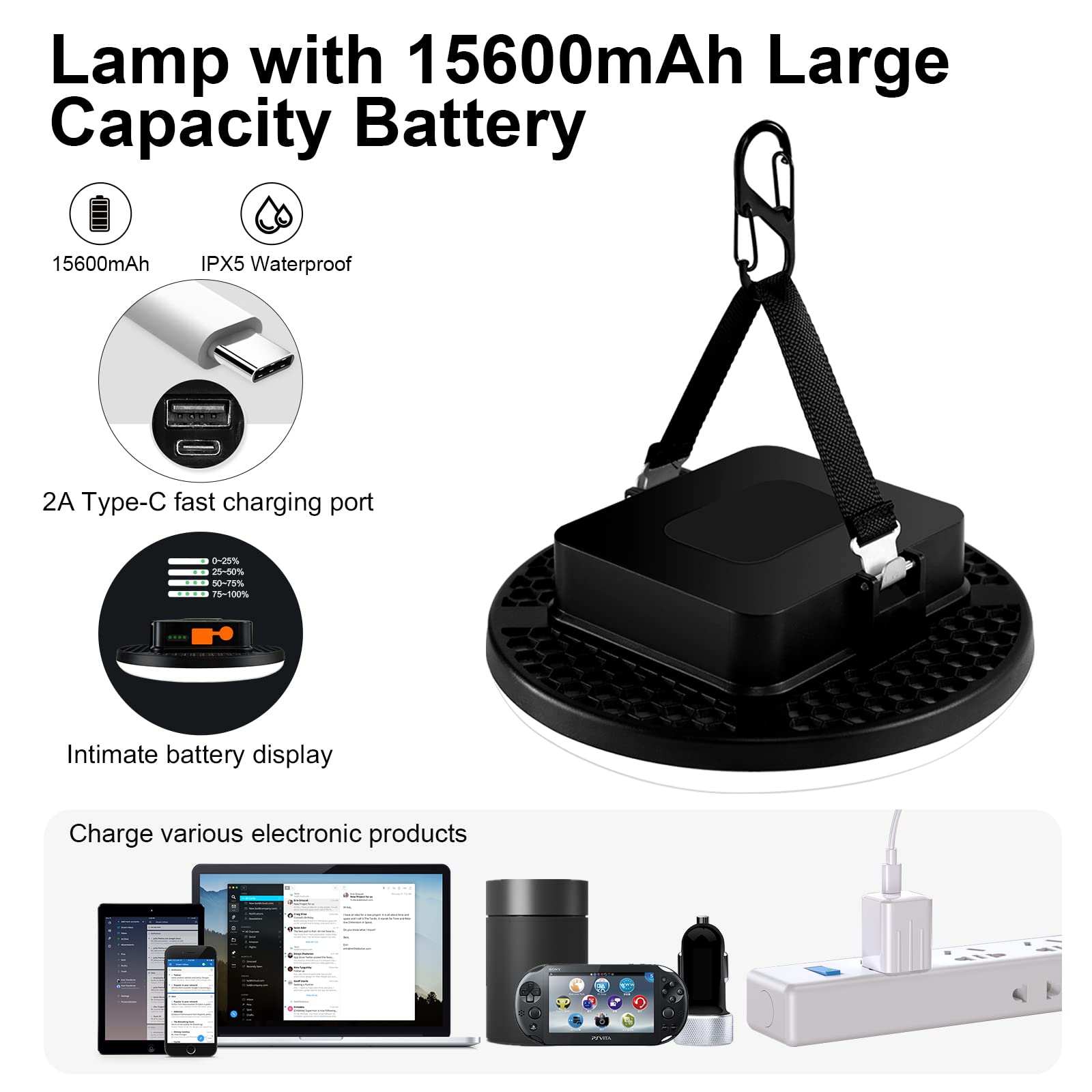 Iodoo 16500Mah 3000Lm 4Color Flashlight Portable Led Camping Lantern Rechargeable Light 60W With Magnet, Ipx4 Waterproof Tent Light Power Failure Emergency Survival Kits (60W Pro)