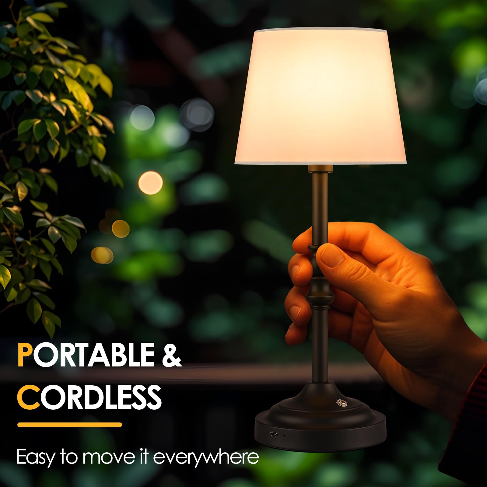 GGOYING Set of 2 Rechargeable Cordless LED Table Lamps, 4-Level Dimmer, Black, Metal, 2 Count