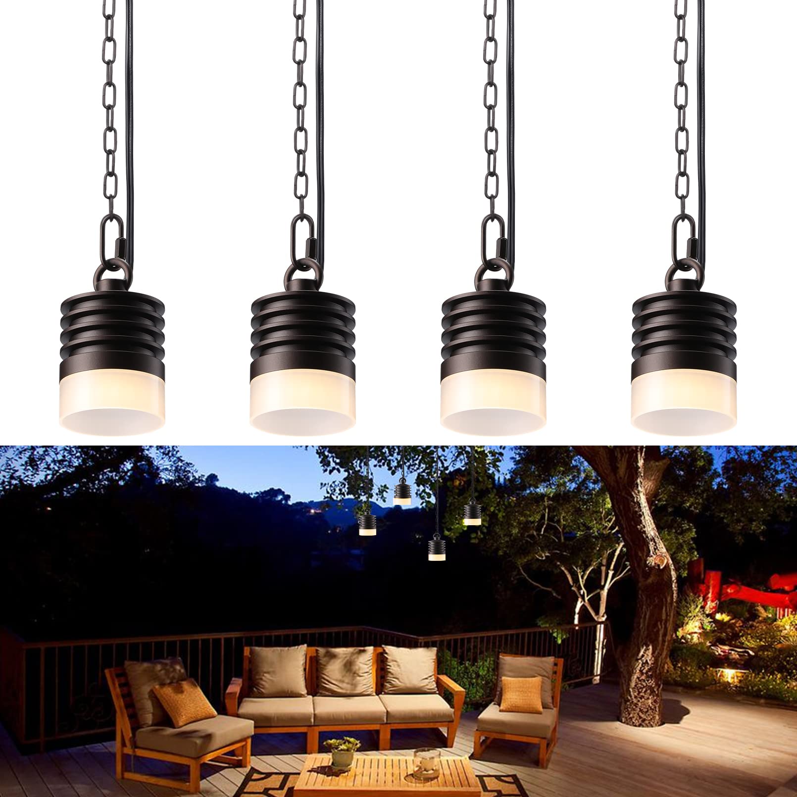 LEONLITE Low Voltage Hanging Lights, 12V Pendant Lights Outdoor, LED Landscape Hanging Lights for Gazebo Tree Porch, UL Listed,