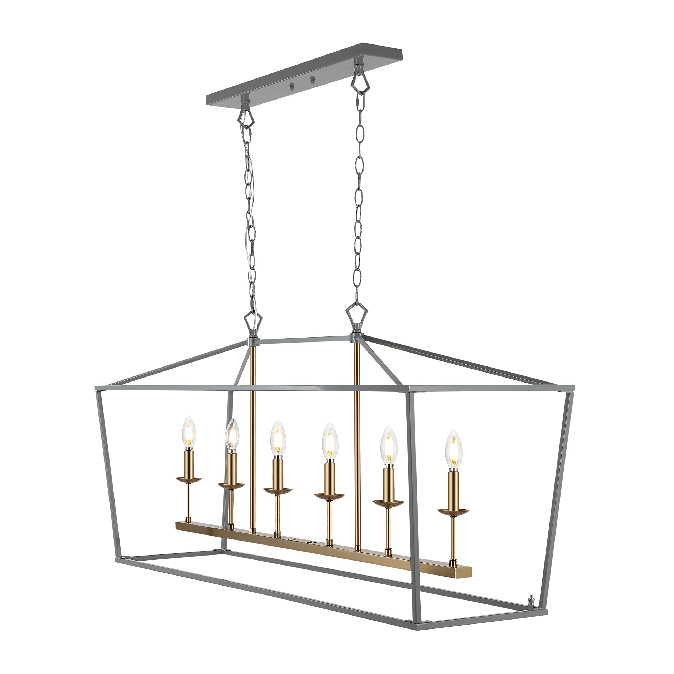 JONATHAN Y 49in 6-Light Linear Metal Pendant, Classic Traditional Design, Gray/Brass Gold, Model JYL7439F