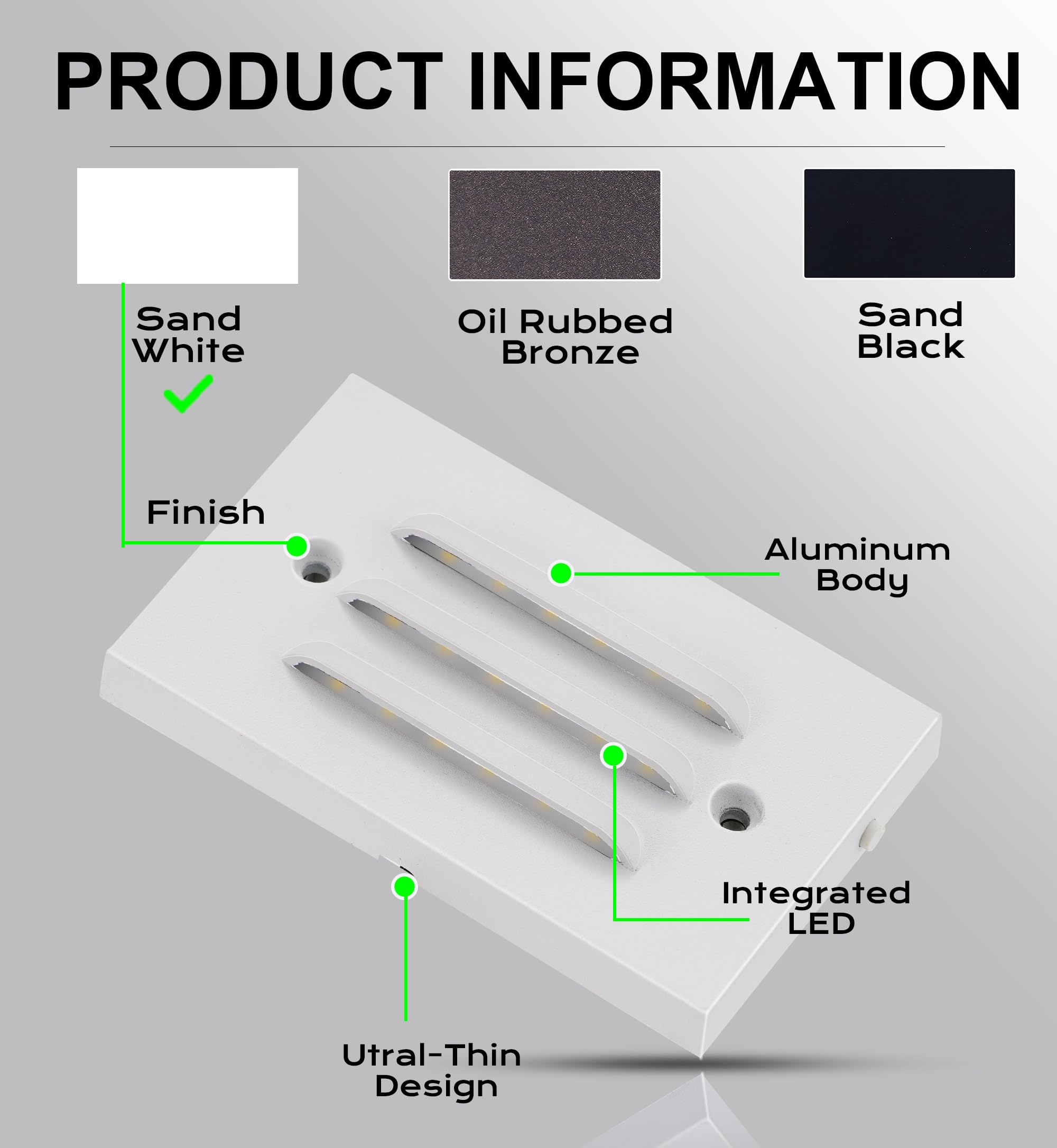 CLOUDY BAY LED Step Light 12V 4W, Aluminum, White, Horizontal Louvered Faceplate, Outdoor Stair Lighting, 6 Pack
