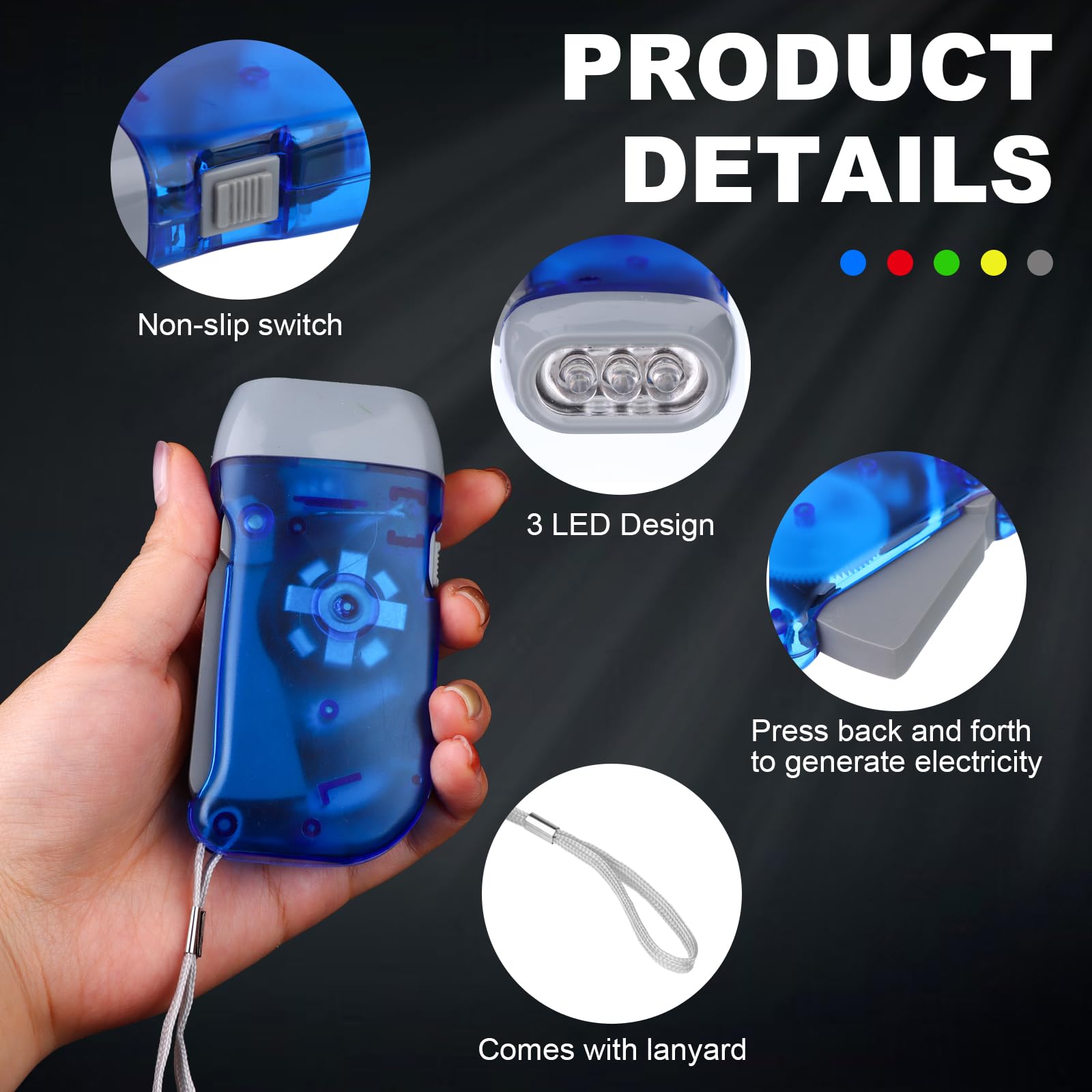 30 Pcs Hand Crank Flashlight 3 Led White Light Hand Press Torch No-Battery Flashlight Handpress Powerful Emergency Light Safety