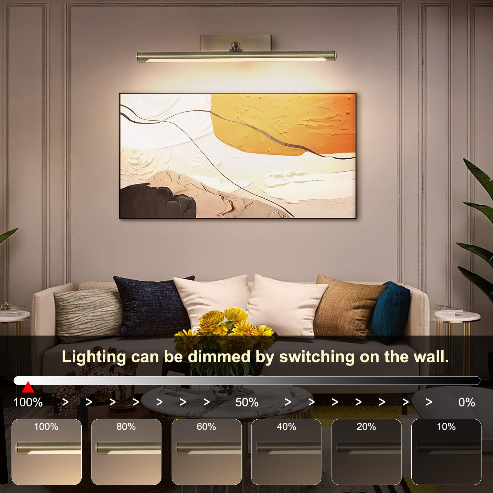 Kiloeye Picture Lights Battery Operated With Remote, Rechargeable Picture Lights For Wall Brightness Dimmable Sticker/Screw Installation, Art Light For Gallery, Artwork (Bronze, 20‘’)