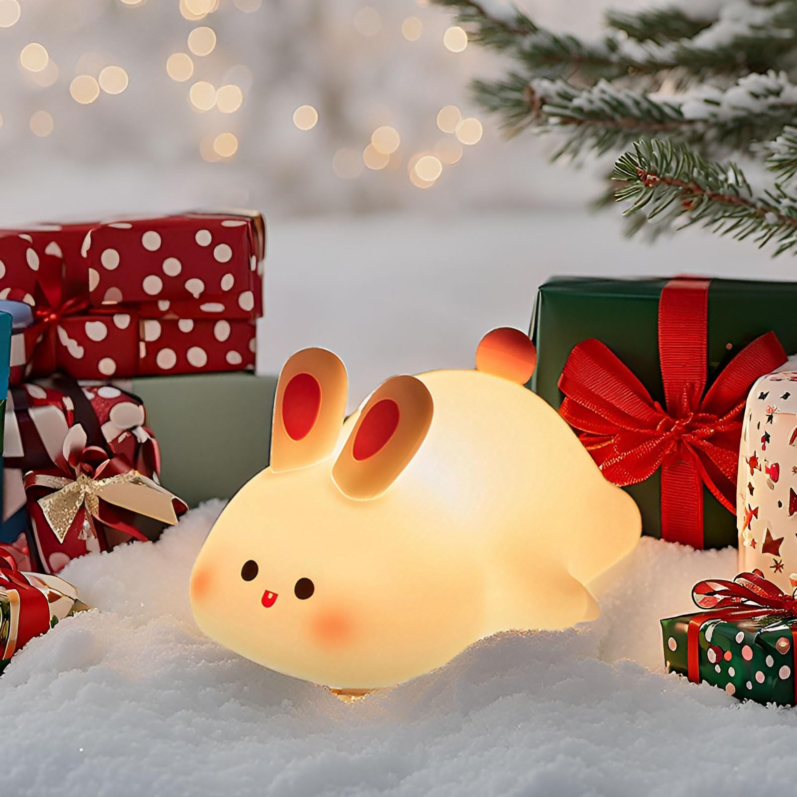 Hpydiy Cute Rabbit Night Light Squishy Animal Nightlamp Rechargerable Dimmable Nursery Bunny Lamp Soft Silicone Table Bedroom Lamp Portable Adjustable Lighting Bedroom Bedside Gift