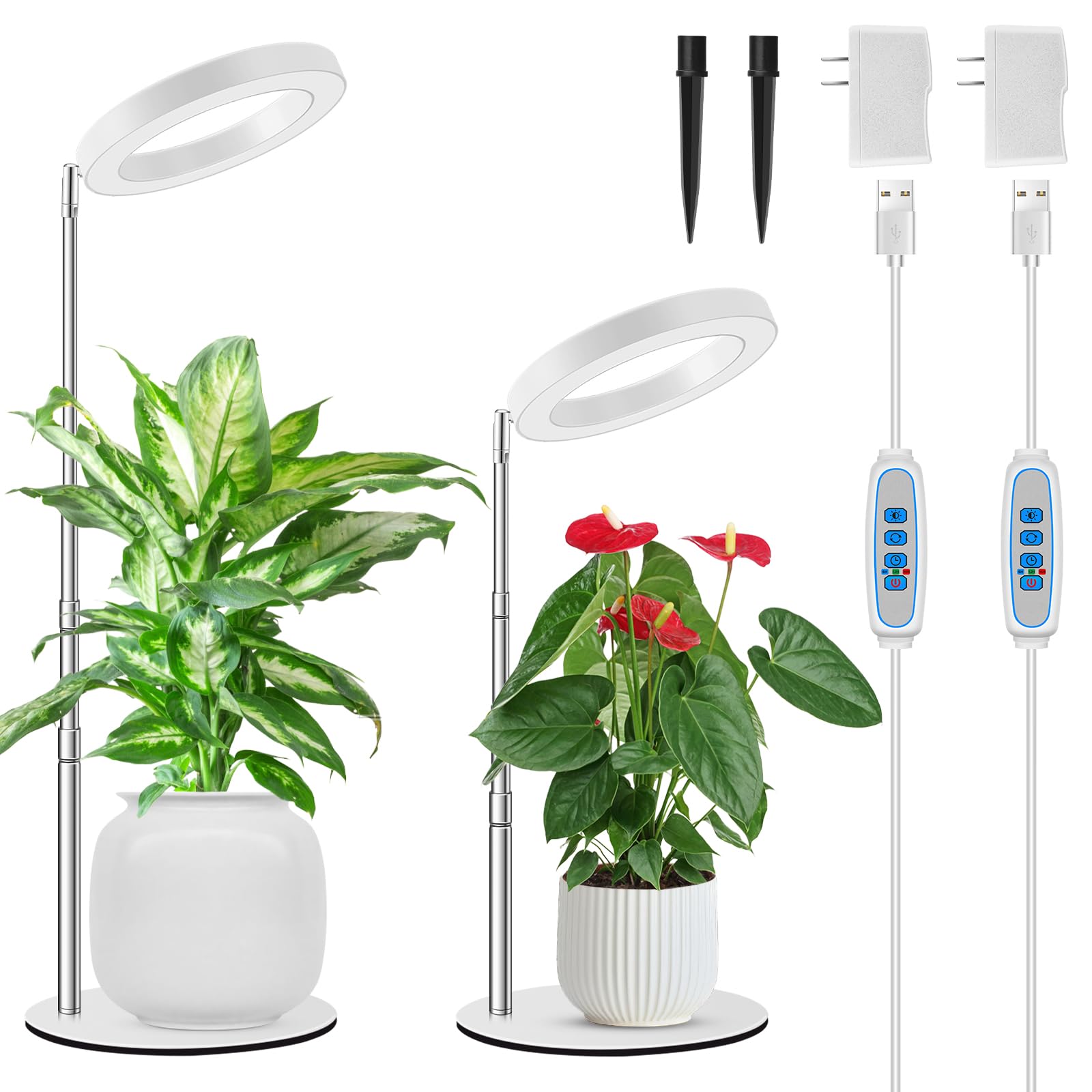 Kullsinss Grow Lights For Indoor Plants, 80 Leds Full Spectrum Plant Lights For Indoor Growing With 2 Mounting Options, 6H 12H 16H Timer, 3 Spectrum Modes, 37 In Height Adjustable Grow Lamp, 2 Pack