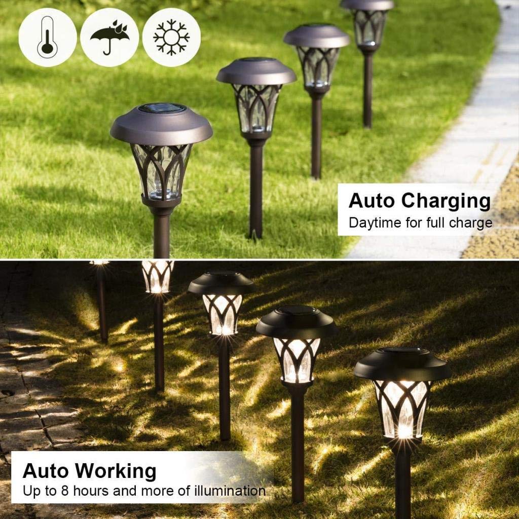 GIGALUMI Solar Landscape Lights, 6 Pack, Brown, Waterproof Metal, High Lumen, Automatic, Model 6851