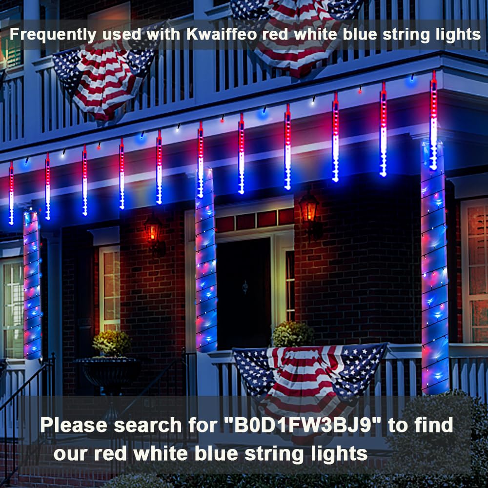 Kwaiffeo 4th of July Outdoor Decorations - Red White Blue Meteor Shower Lights, 30CM, Plastic, Perfect for Independence Day & Elections