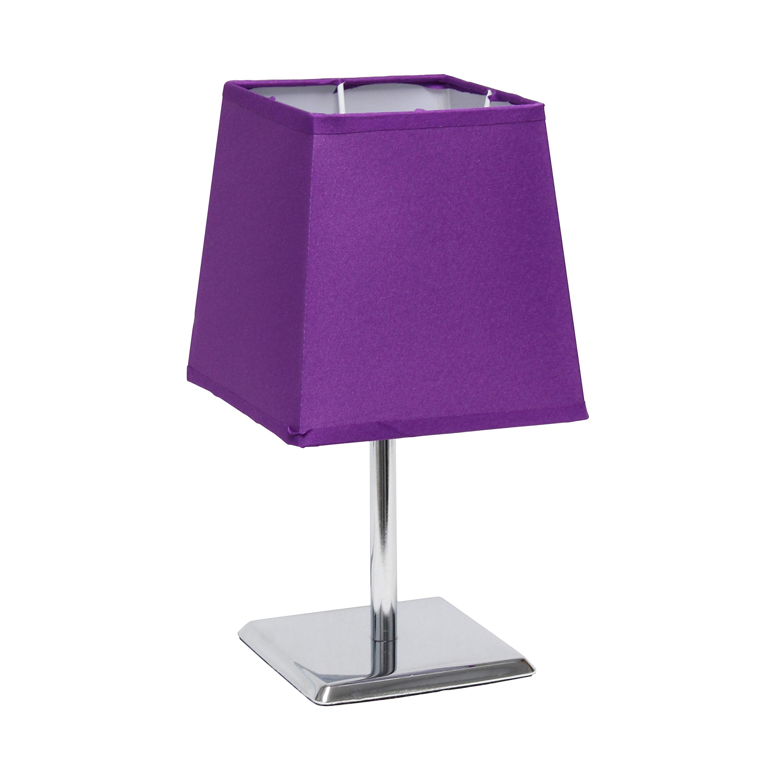 Simple Designs Mini Table Lamp Lt2062-Prp, Purple Fabric Shade, Metal, Pack Of 1