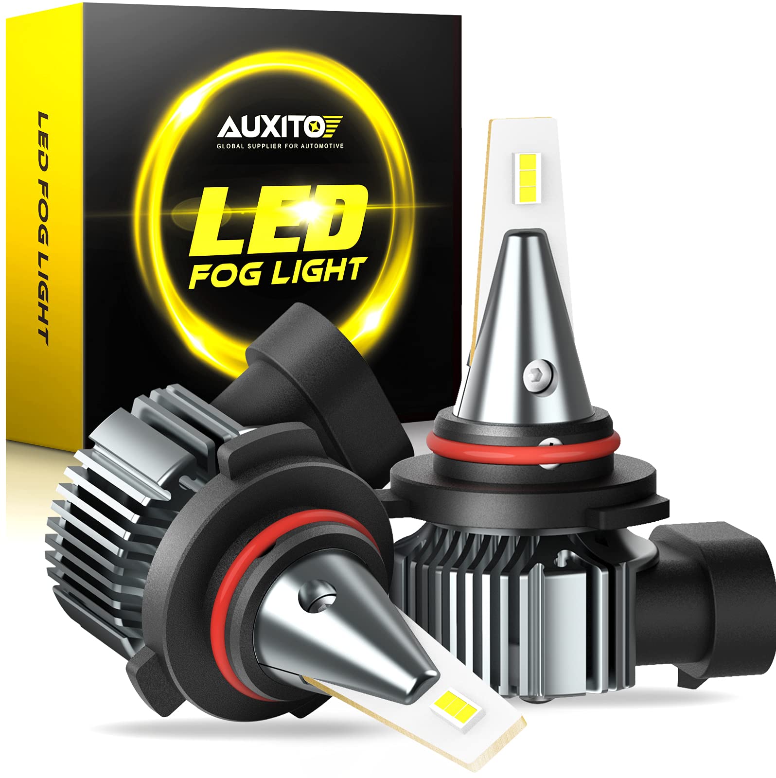AUXITO H10 LED Fog Light Bulbs, 6000LM Brightness, Mini Size, Plug N Play, Cool White, Fit for H10, 9145, 9140,