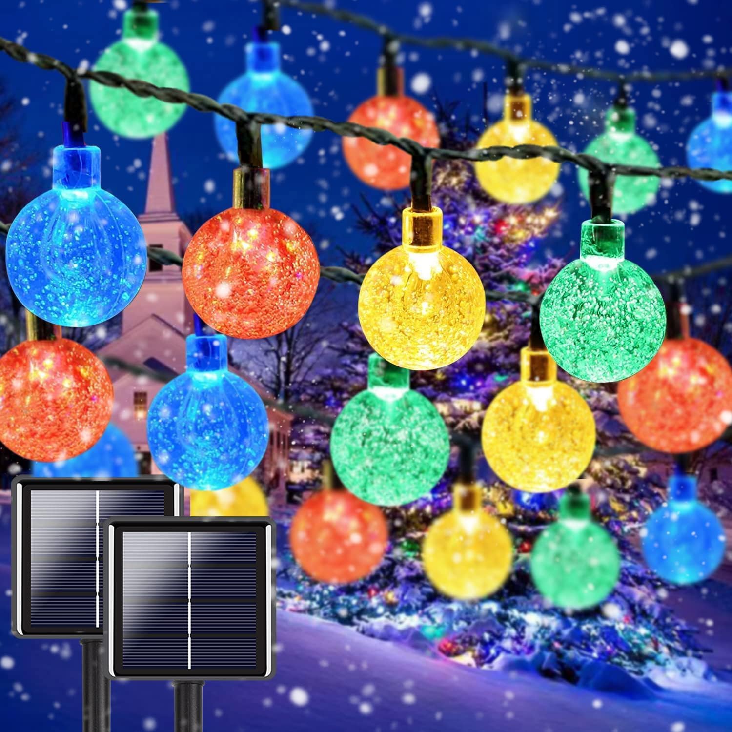 Multicolor 2-Pack 100 LED 64FT Crystal Globe Solar String Lights Outdoor, Waterproof Pastel Easter Lights with 8 Lighting Modes,