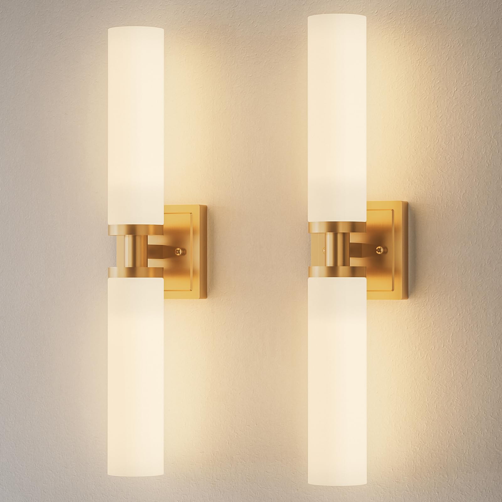 Gold Wall Sconces Set Of Two  Bathroom Sconces With Frosted Glass Shade  Modern Vanity Sconces Lighting Over Mirror  Wall Light Fixtures For Living Room Bedroom Hallway (Bulbs Not Included)