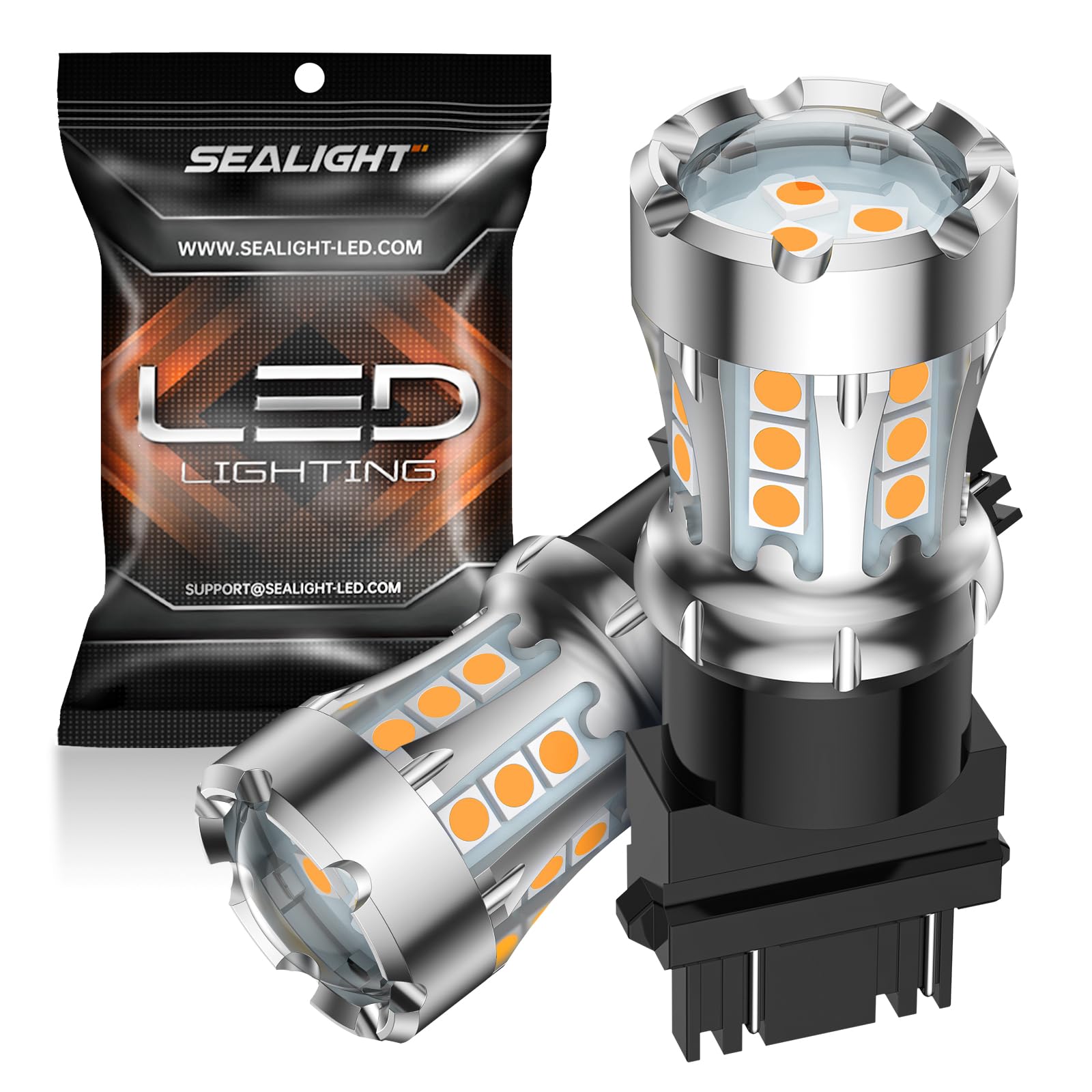SEALIGHT 3157 LED Turn Signal Bulbs, 600% Brighter, Amber Yellow, 2 Pack