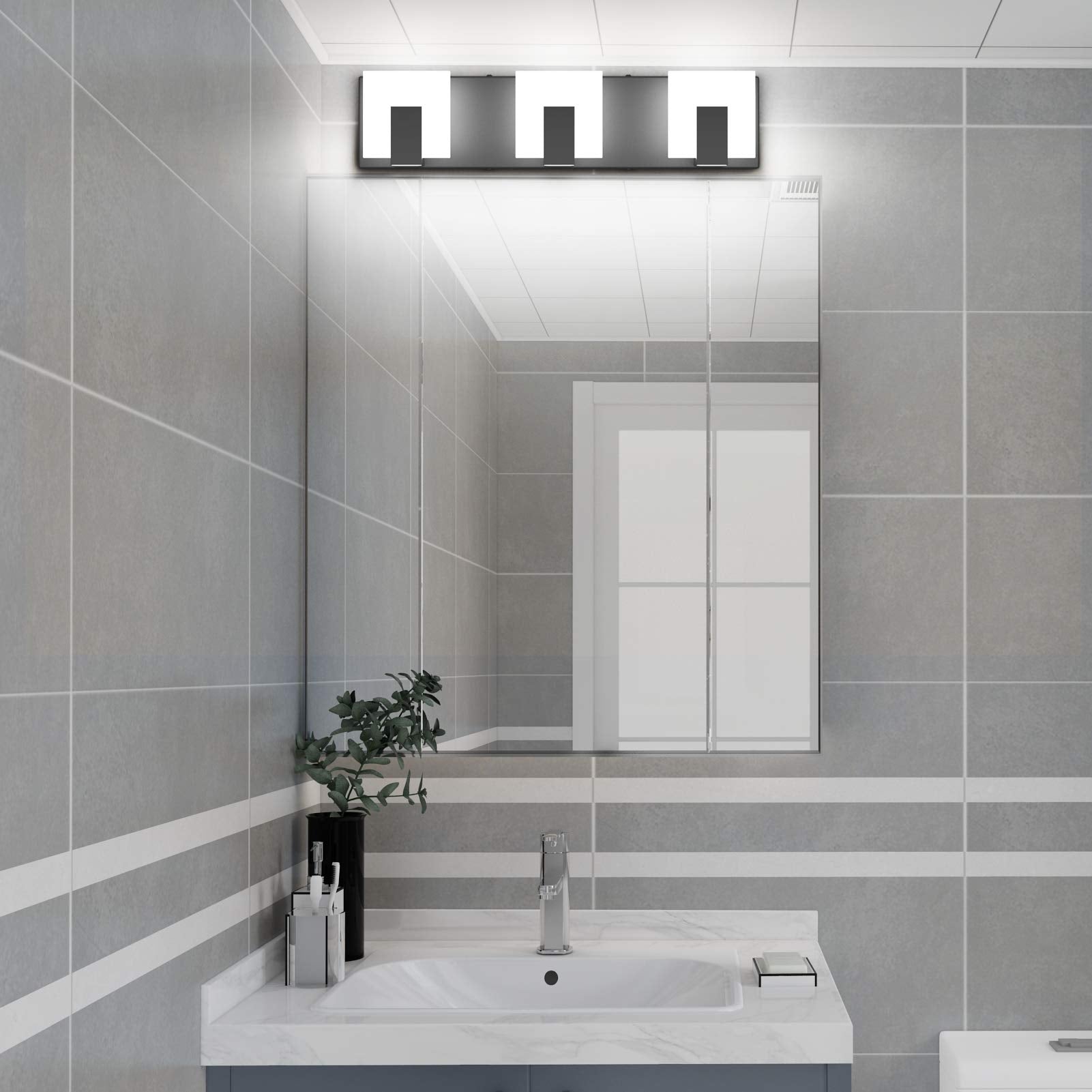 Aipsun Modern Black Led Vanity Light Fixture, 3 Lights, Aluminum, Model Gw-1105, Up And Down Design For Bathroom Over Mirror