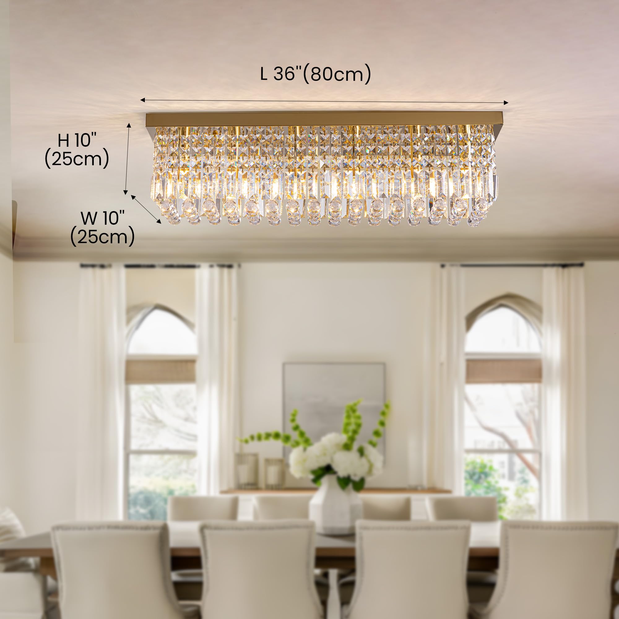 Tinkoso 13-Light Modern Crystal Chandelier, 59" Stainless Steel, Gold, Adjustable Pendant Light for Dining Room & Kitchen, Model LC-03715G