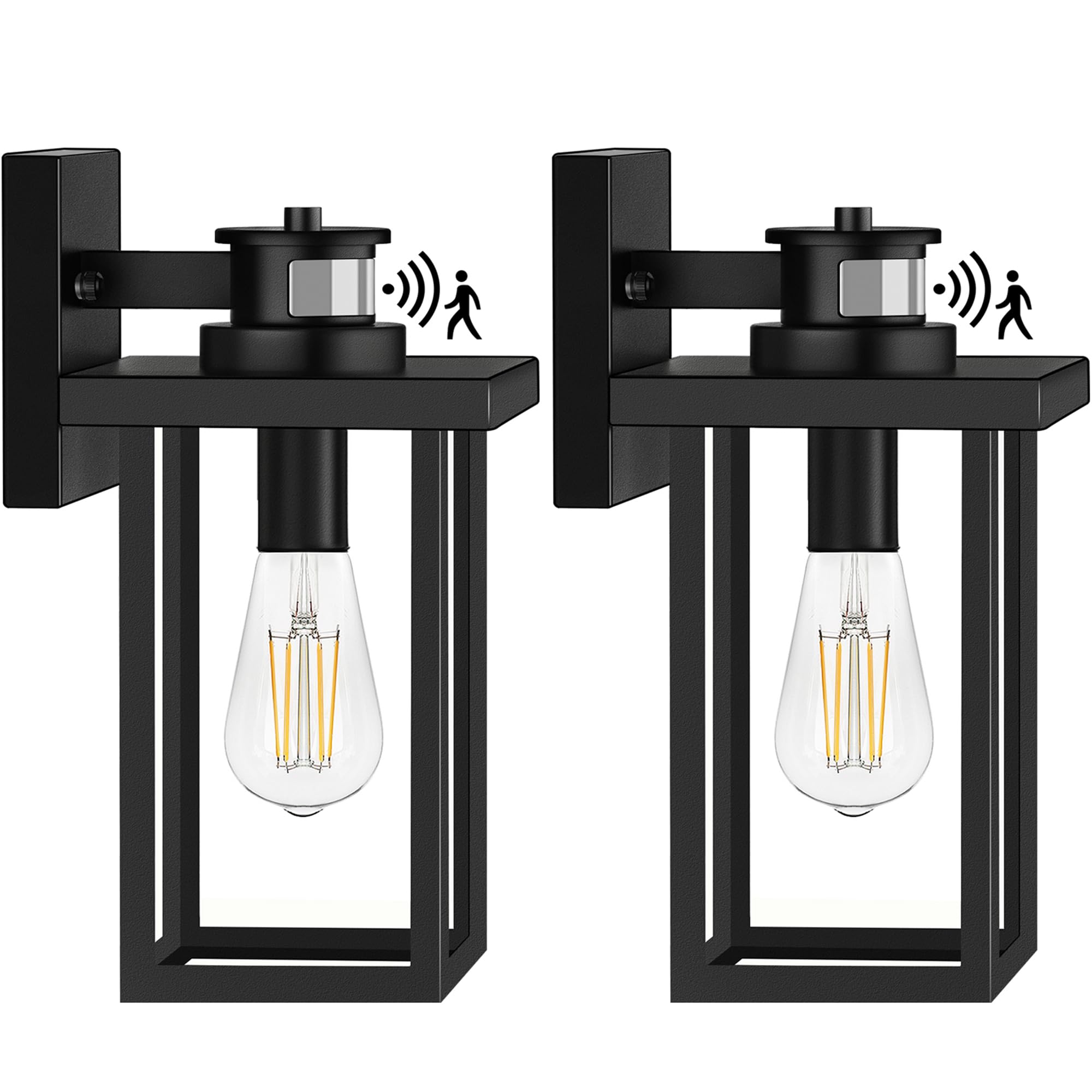 WIHTU Upgraded Motion Sensor Outdoor Wall Lights, Dusk to Dawn Exterior Light Fixtures, Front Porch Light with Matte Black Finis