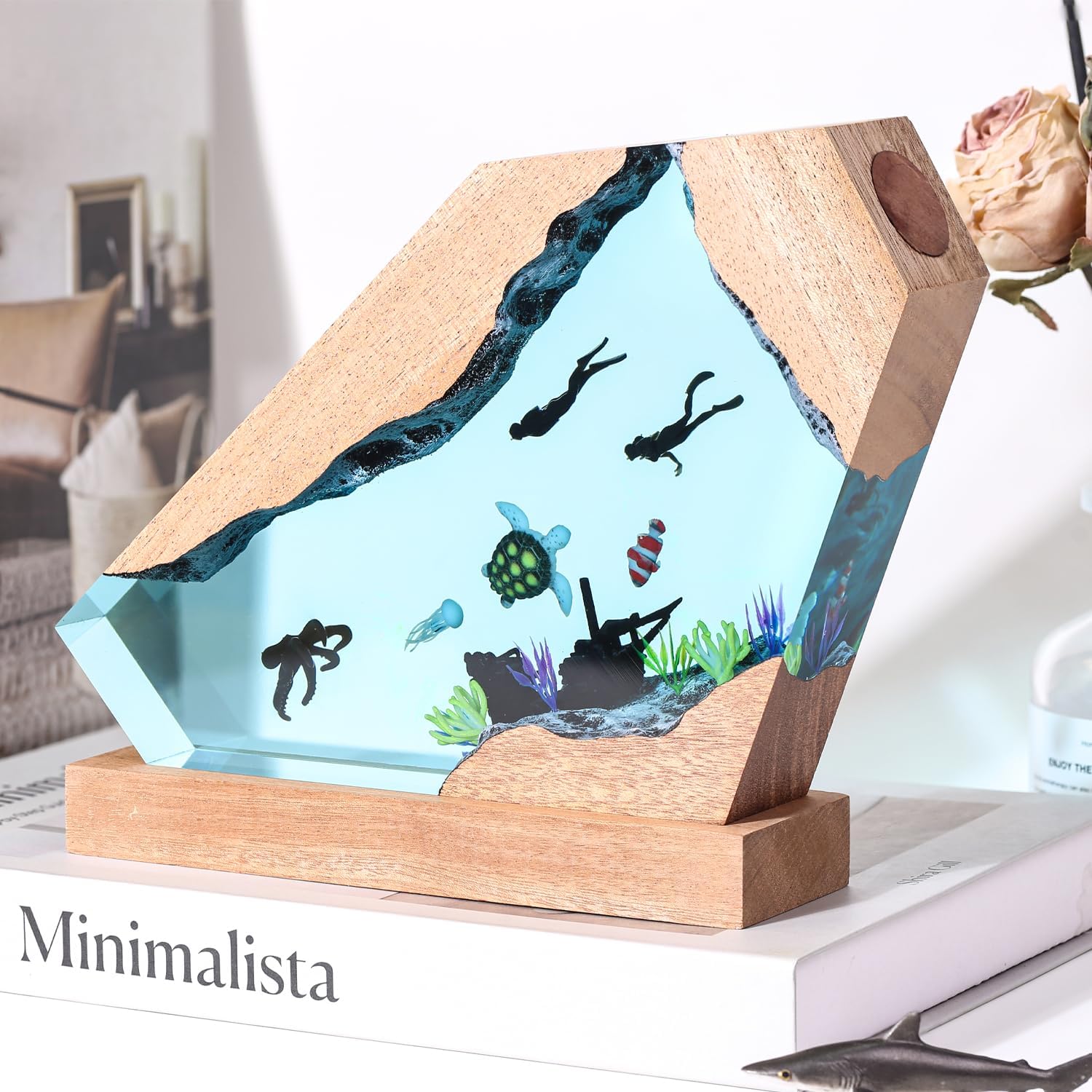 Nice Hera Octopus Ocean Resin Lamp  Handmade Wooden Table Resin Night Light  Usb Port Art Ornaments For Home Office Decor  Scuba Diver Gifts For Birthday Holiday  ValentineS Day Gifts For Husband