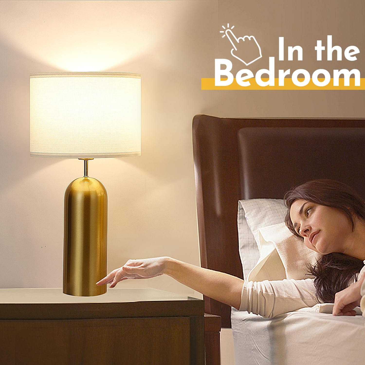 MoMyofdy Gold Table Lamps Set of 2 Touch Control 3-Way Dimmable 22IN USB Ports Modern Bedroom Nightstand Lamps QL5067-L