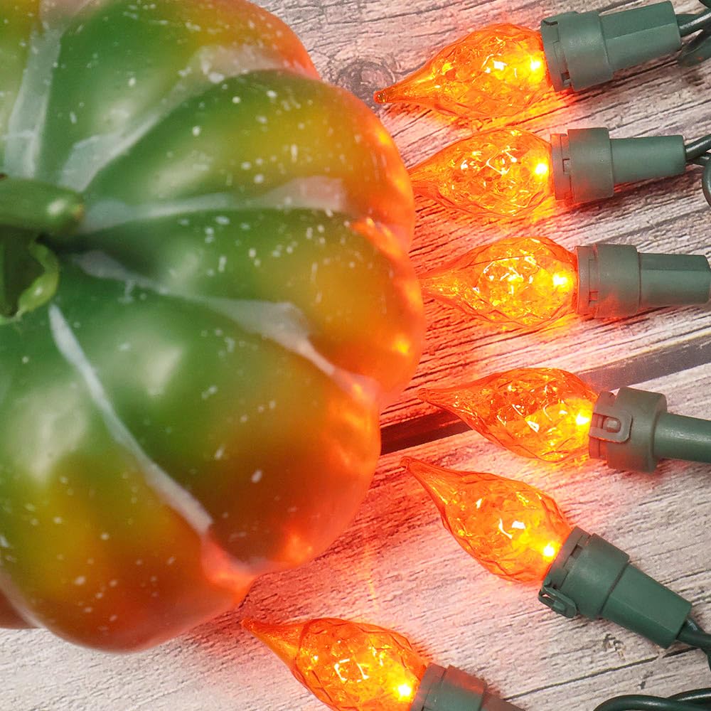 Esolton Halloween Lights Orange Light 70 Led C5 Blubs 120V High-Voltage Plug In Connectable Christmas String Lights For Indoor Outdoor Use Halloween Tree Home Party Thanksgiving
