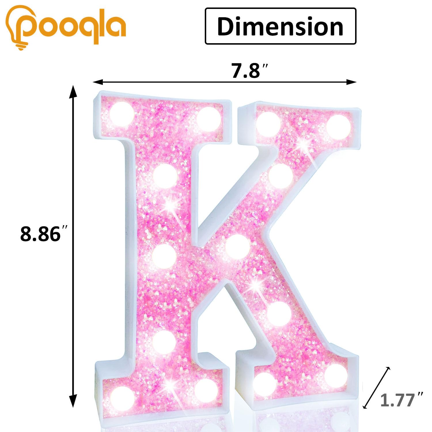 Pooqla Led Marquee Letter Lights  Light Up Letters For Birthday Decorations  Glitter Letter Sign Battery Powered Night Light Pink Party Wedding Christmas Girls Gift Bedroom Dorm Decor  Cool White K