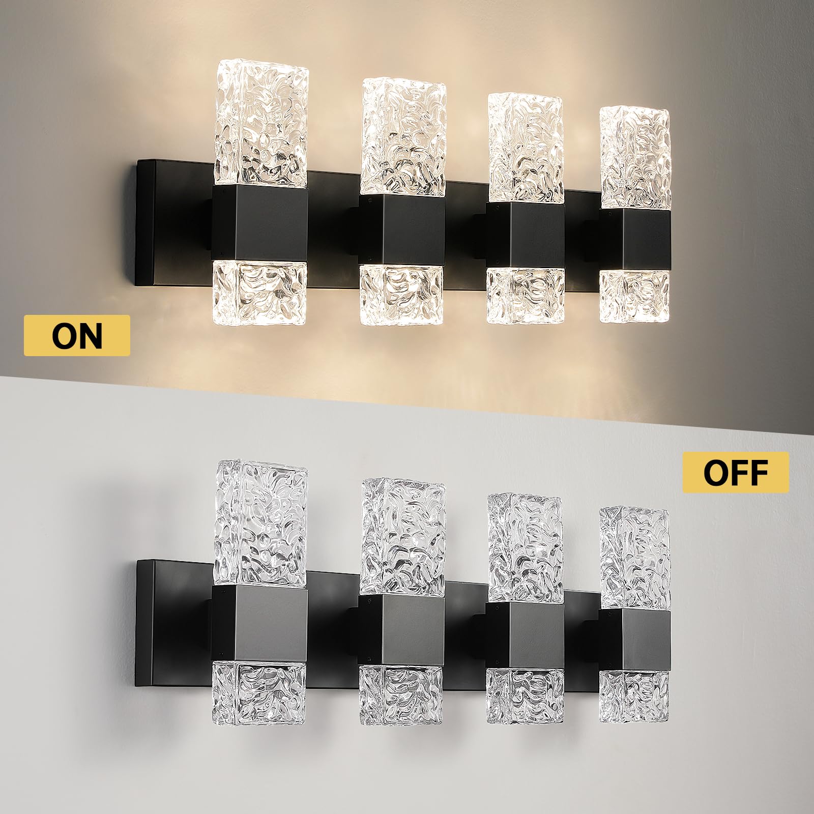 Epinl Black Bathroom Vanity Light Fixtures Bathroom Light Fixtures Over Mirror 4-Light 4000K Led Crystal Wall Sconces Modern 40W Brushed Hardwired Wall Lights For Bathroom Bedroom Living Room