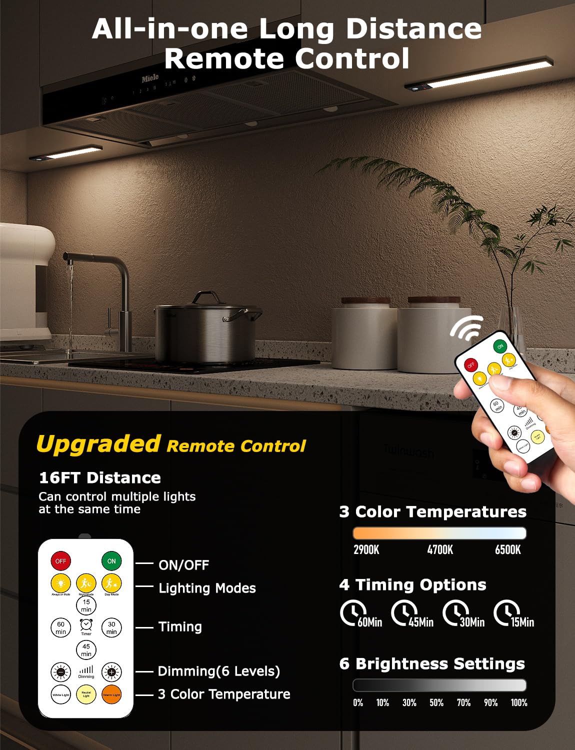 Skairipa 12in Thin Motion-Activated Under Cabinet Lighting, Aluminum, 2Pack, Black, Rechargeable, Magnetic, 3 Color Temps