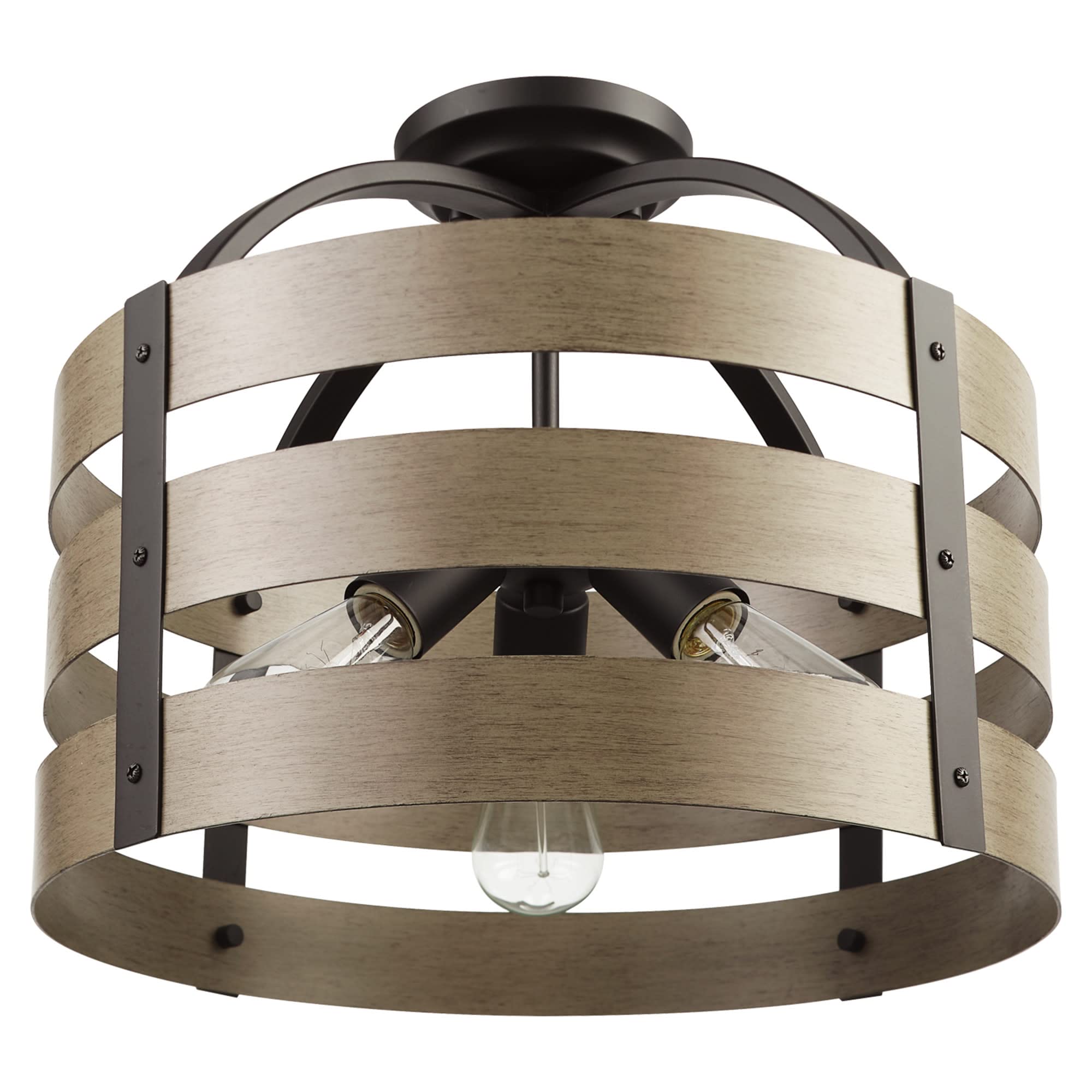 Globe Electric 60804 Maddox 3-Light Flush Mount Ceiling Light, Metal, Matte Black, Faux Wood