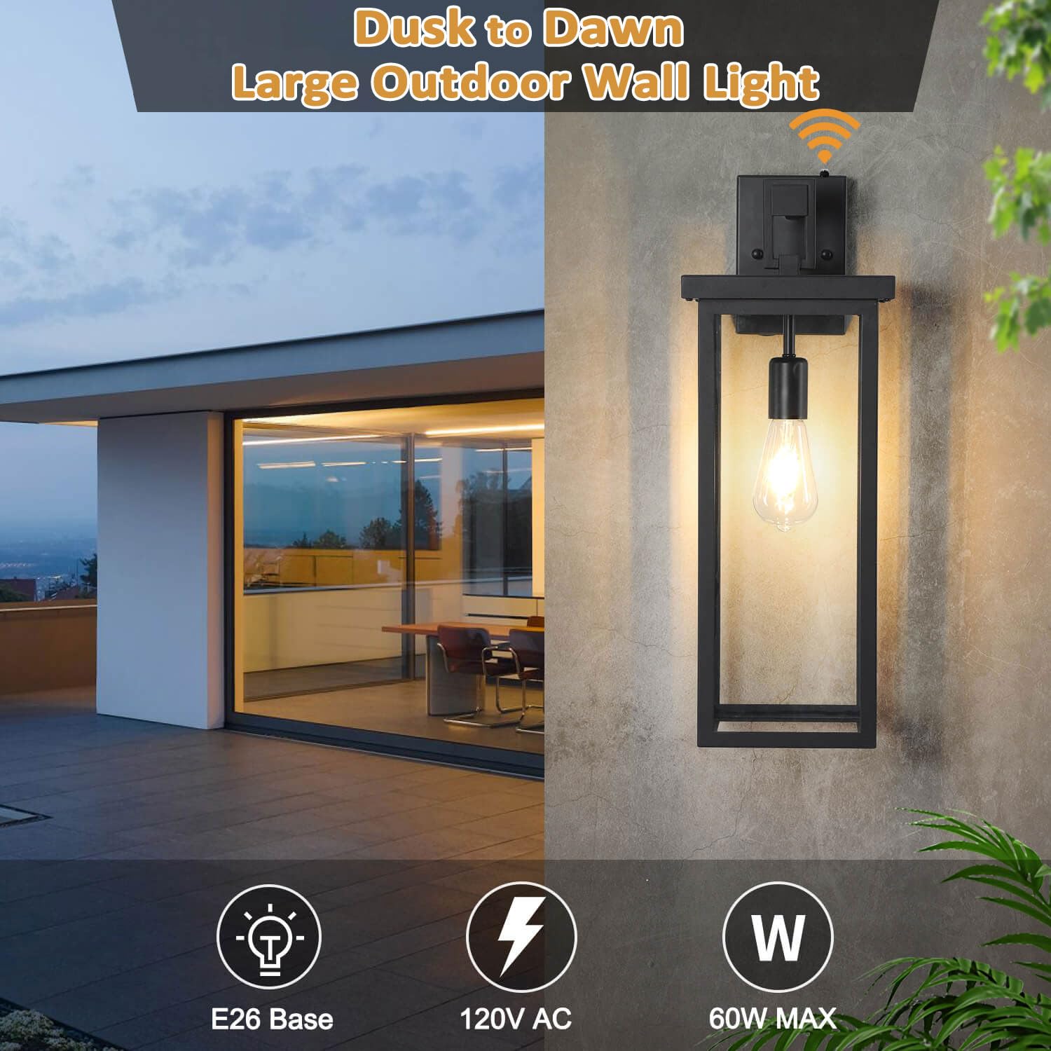 Tewei Dusk To Dawn Large Outdoor Wall Lights, 20 Inch Outdoor Sconce Lights Black Exterior Lighting Fixtures, Large Porch Light