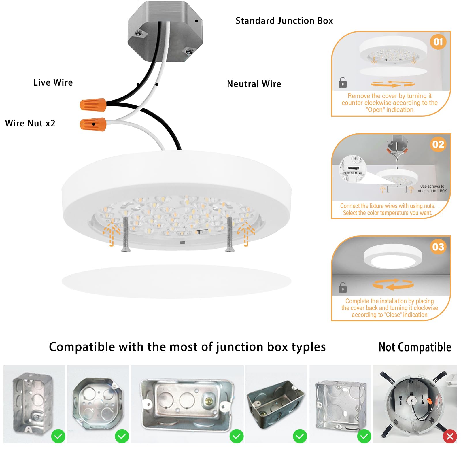 Novelux Etl Certified 7 Inch Ceiling Light Dimmable Ultra-Slim Round Led Ceiling Lights Flush Mount 2700K/3000K/3500K/4000K/5000
